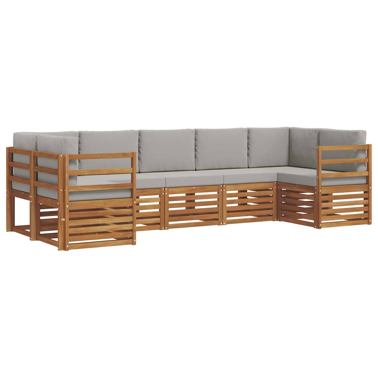 vidaXL Ecksofa Set 7 pcs Natürlich und Hellgrau Massivholz Akazie