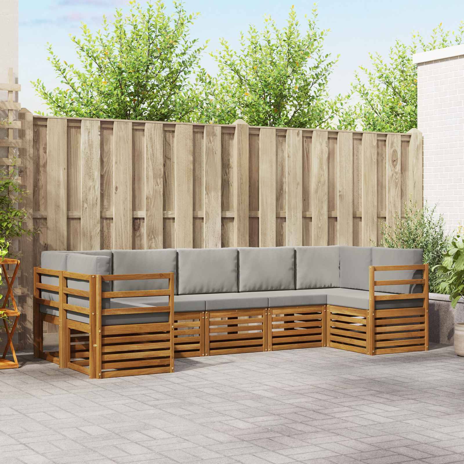 vidaXL Ecksofa Set 7 pcs Natürlich und Hellgrau Massivholz Akazie