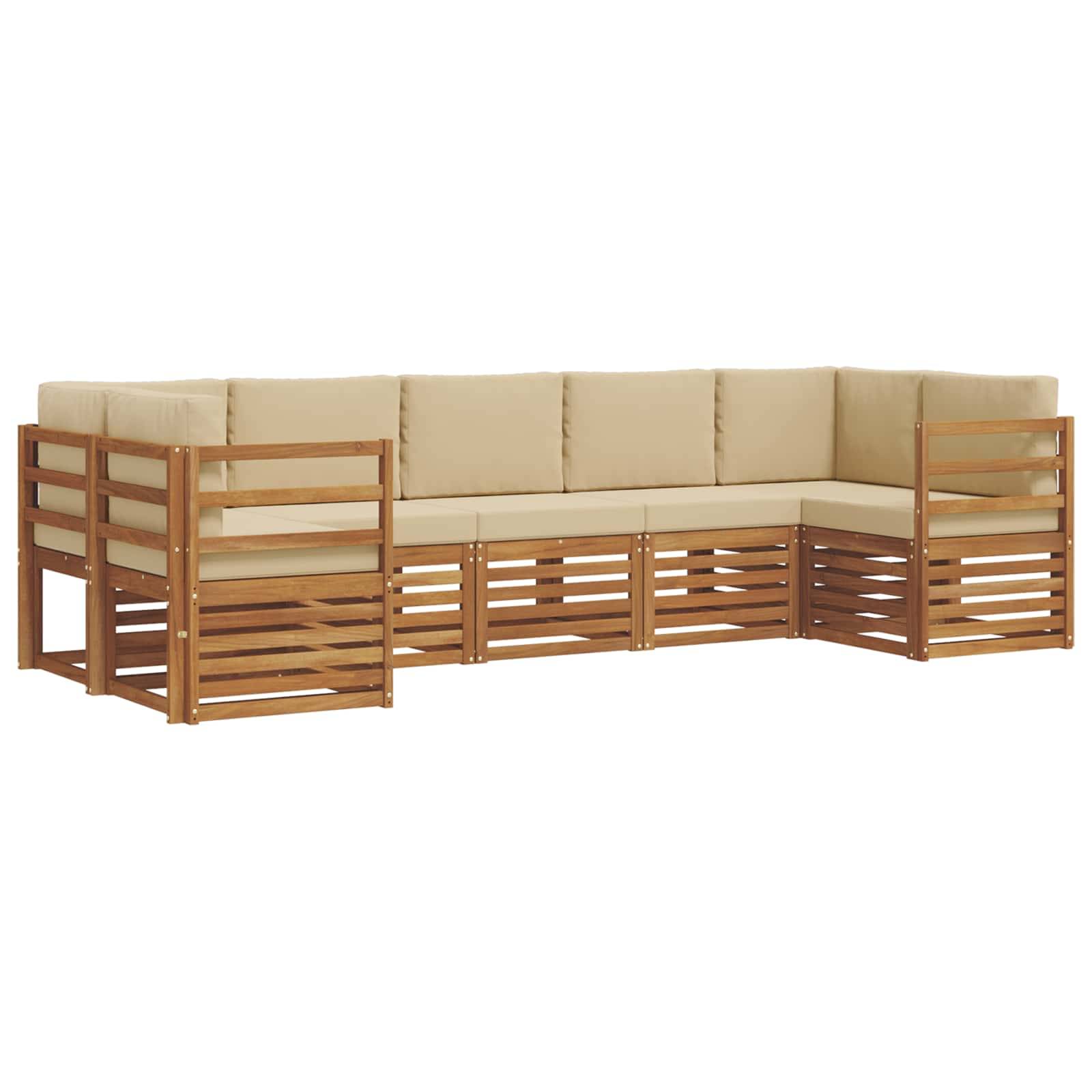 vidaXL Ecksofa Set mit Kissen 7 pcs Natur und Beige Massivholz Akazie
