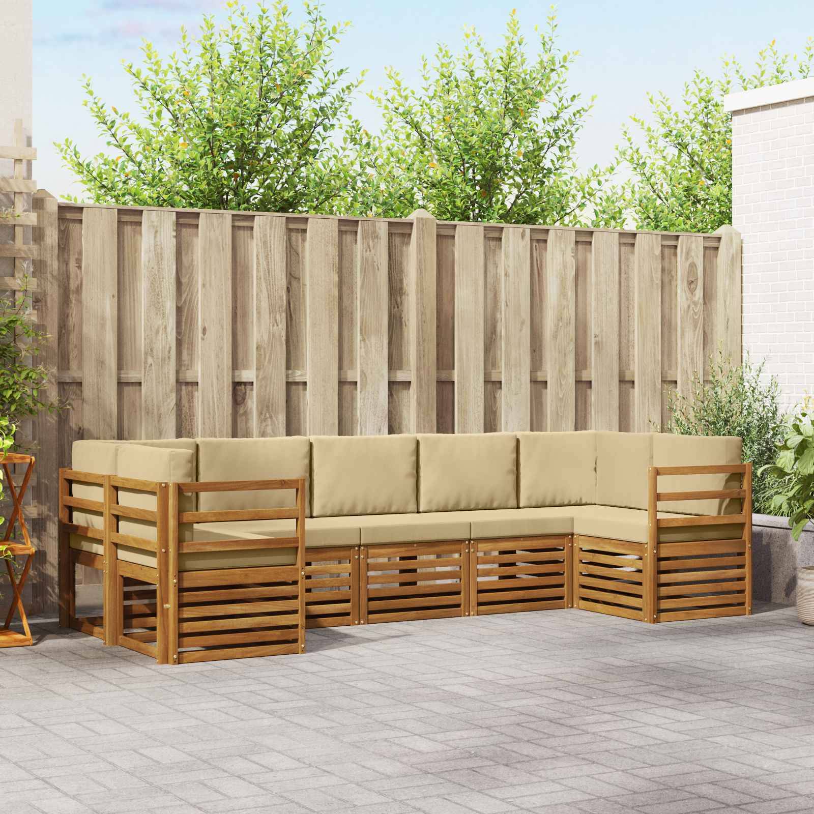 vidaXL Ecksofa Set mit Kissen 7 pcs Natur und Beige Massivholz Akazie