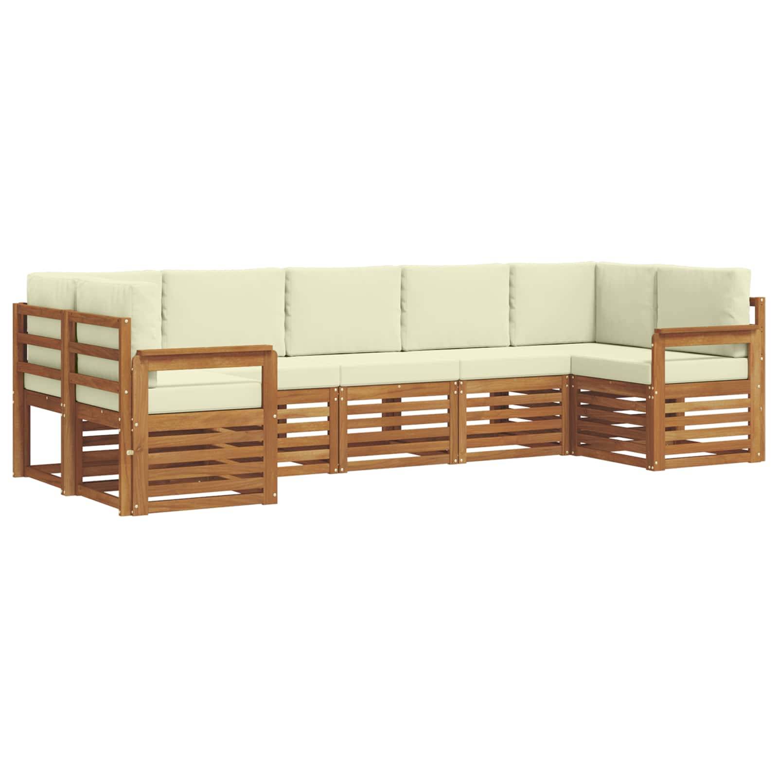 vidaXL Ecksofa Set mit Kissen 7 pcs Natur und Creme Massivholz Akazie