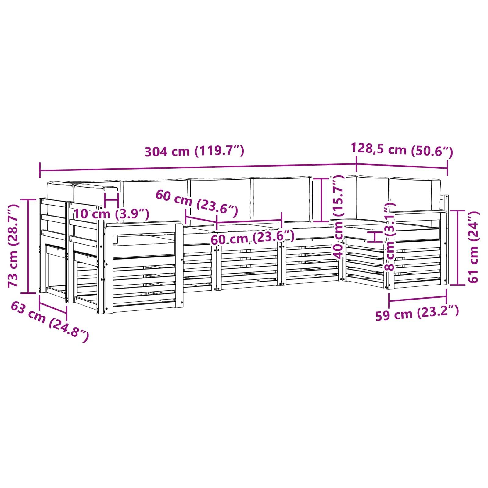 vidaXL Ecksofa Set mit Kissen 7 pcs Natur und Creme Massivholz Akazie