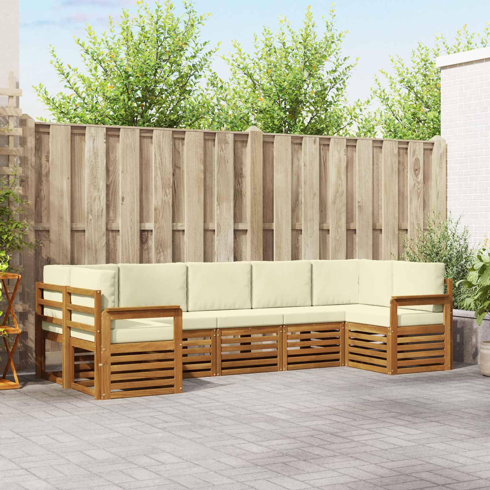 vidaXL Ecksofa Set mit Kissen 7 pcs Natur und Creme Massivholz Akazie