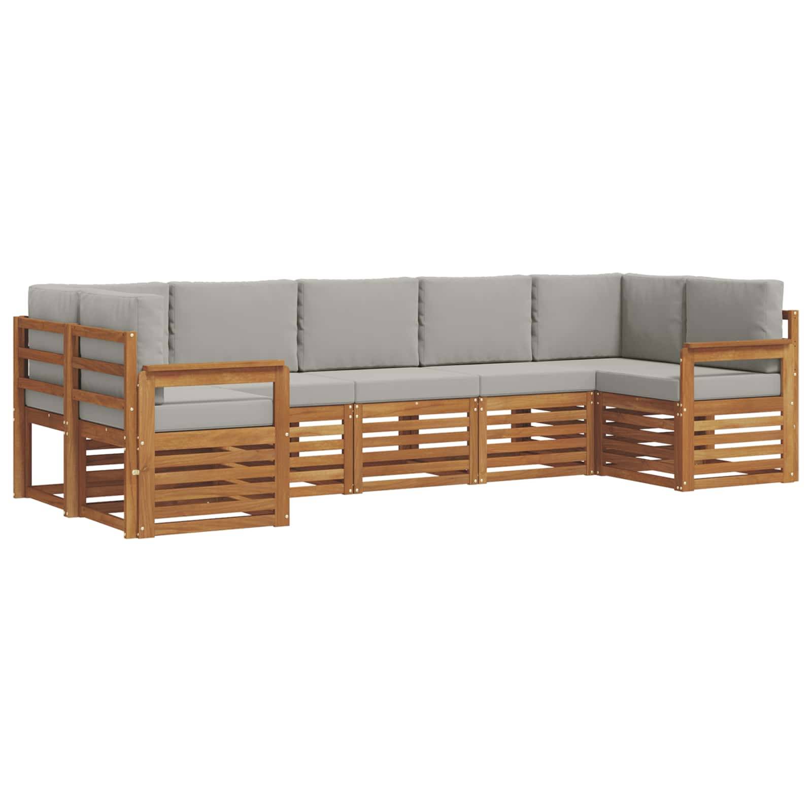 vidaXL Ecksofa Set 7 pcs Natürlich und Hellgrau Massivholz Akazie