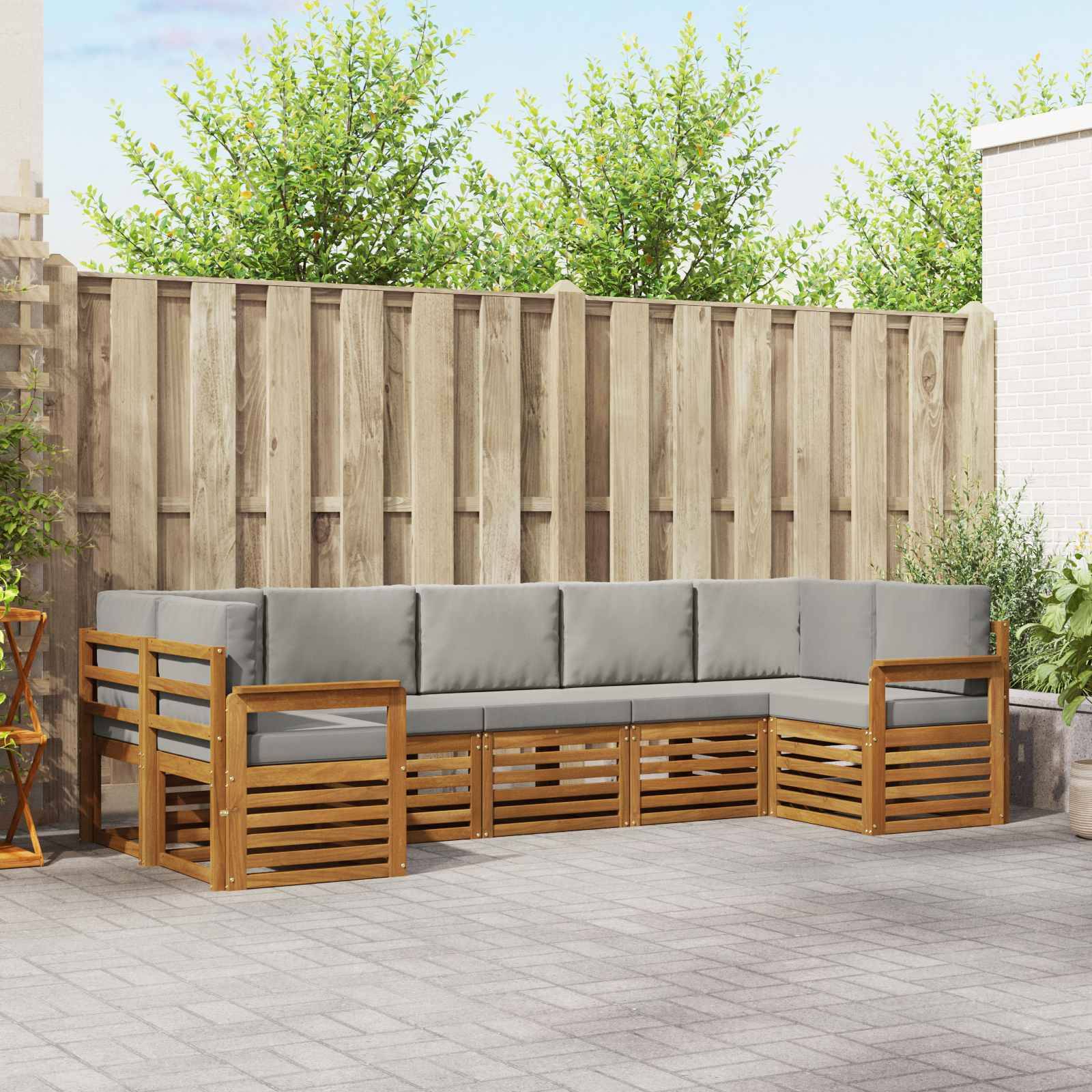 vidaXL Ecksofa Set 7 pcs Natürlich und Hellgrau Massivholz Akazie