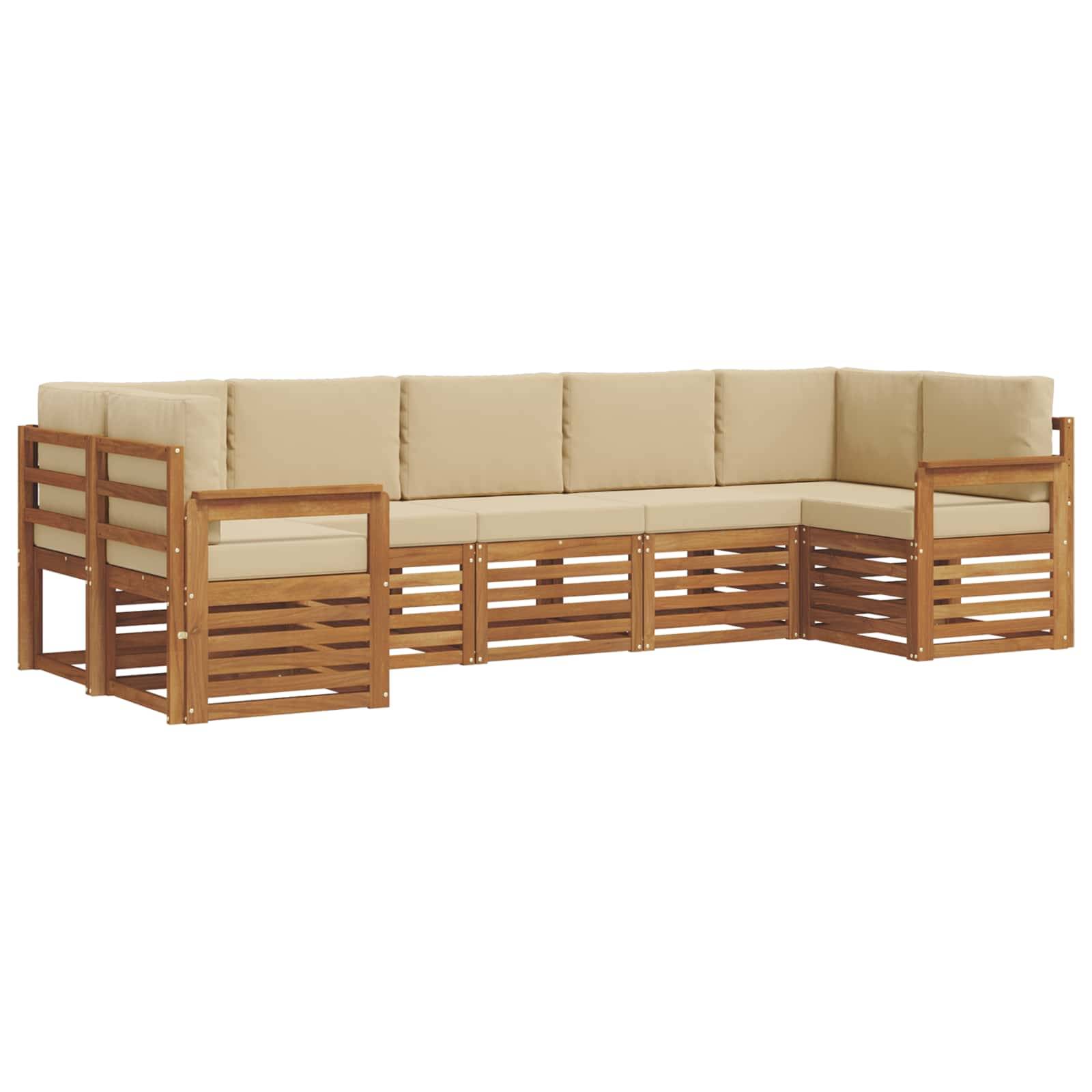 vidaXL Ecksofa Set mit Kissen 7 pcs Natur und Beige Massivholz Akazie