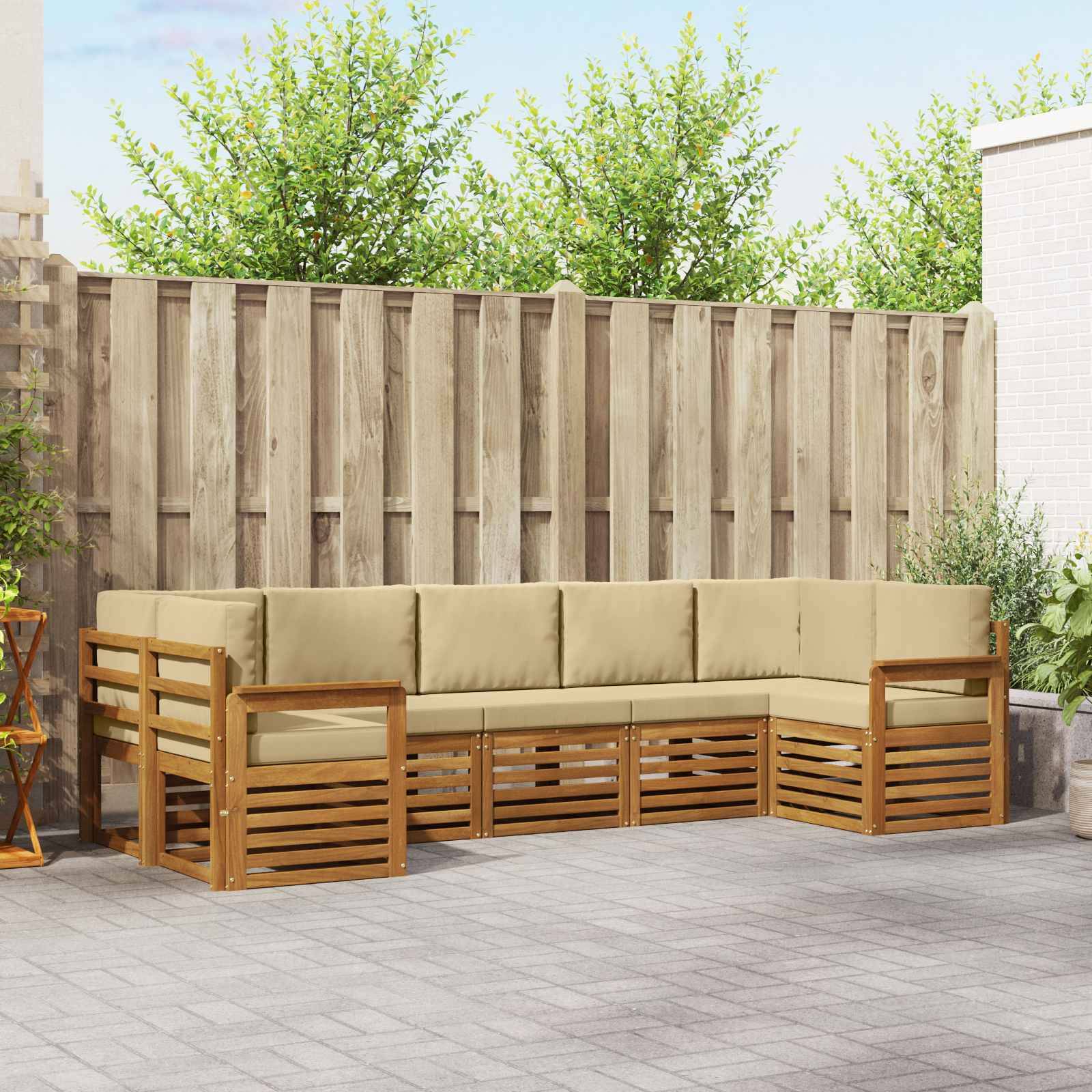 vidaXL Ecksofa Set mit Kissen 7 pcs Natur und Beige Massivholz Akazie