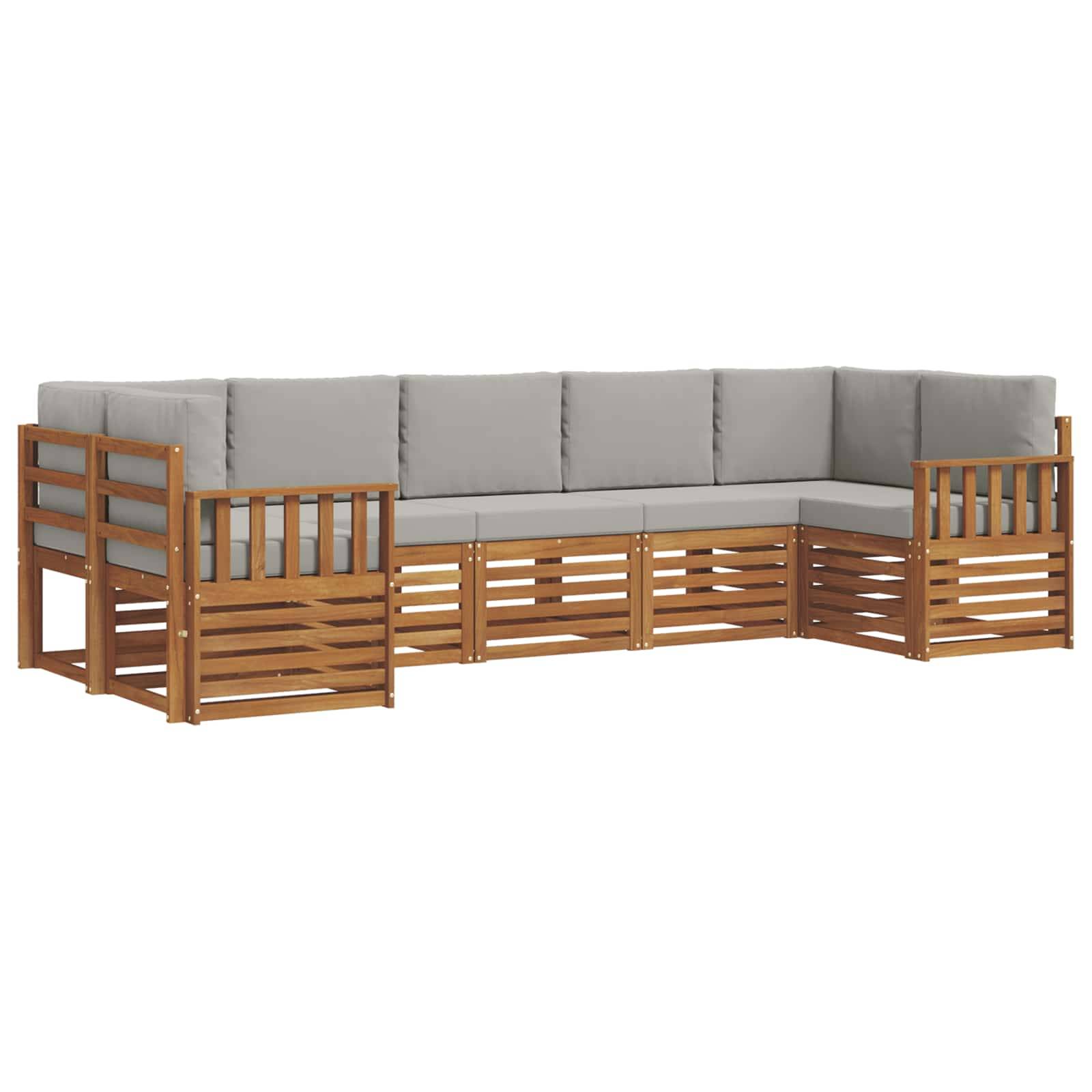 vidaXL Ecksofa Set 7 pcs Natürlich und Hellgrau Massivholz Akazie