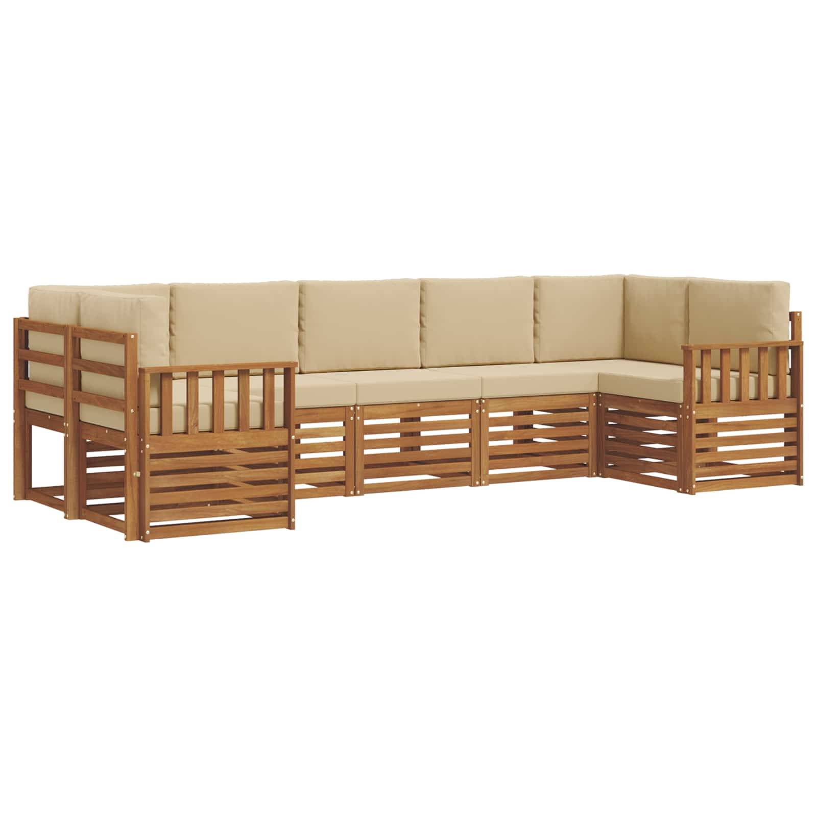 vidaXL Ecksofa Set mit Kissen 7 pcs Natur und Beige Massivholz Akazie