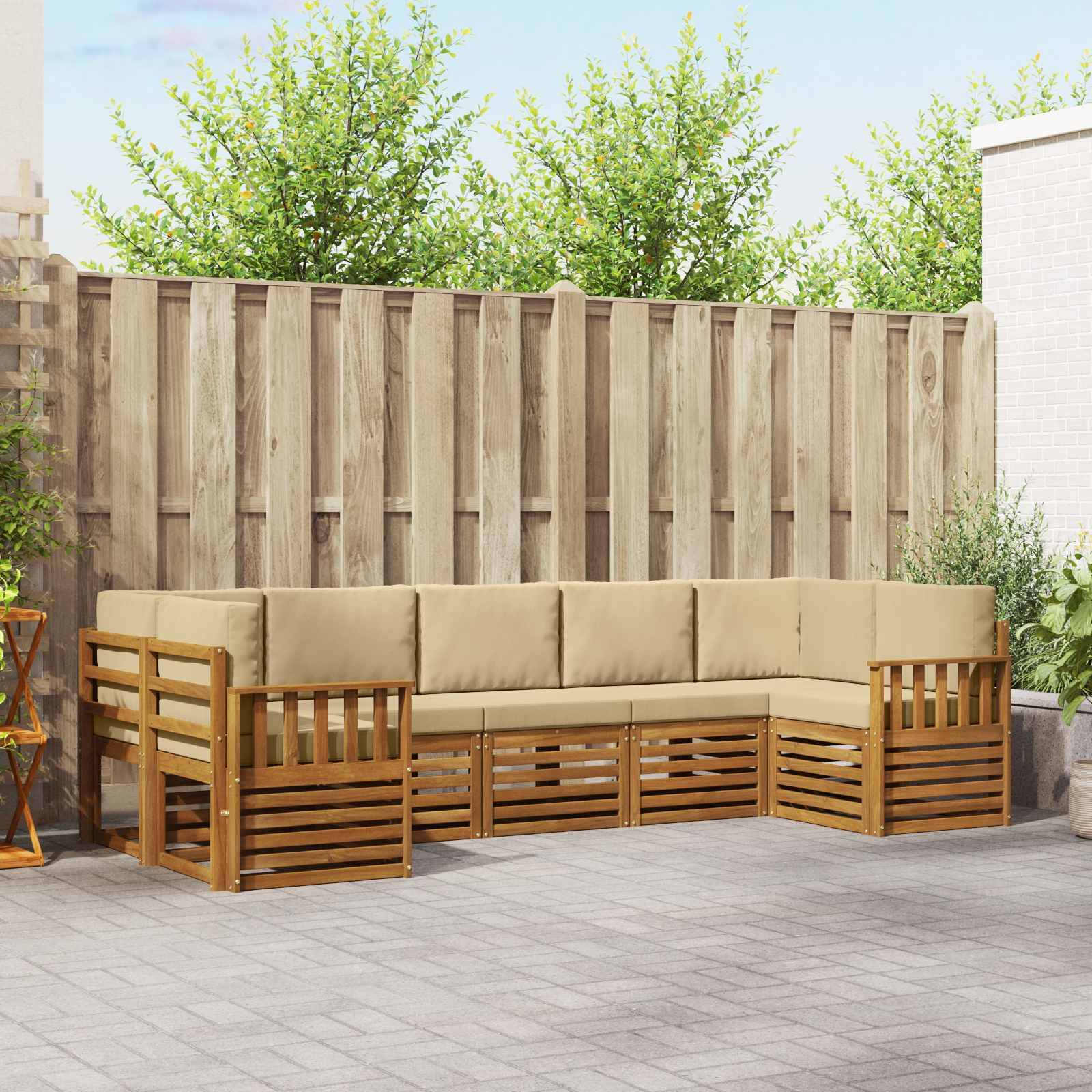 vidaXL Ecksofa Set mit Kissen 7 pcs Natur und Beige Massivholz Akazie