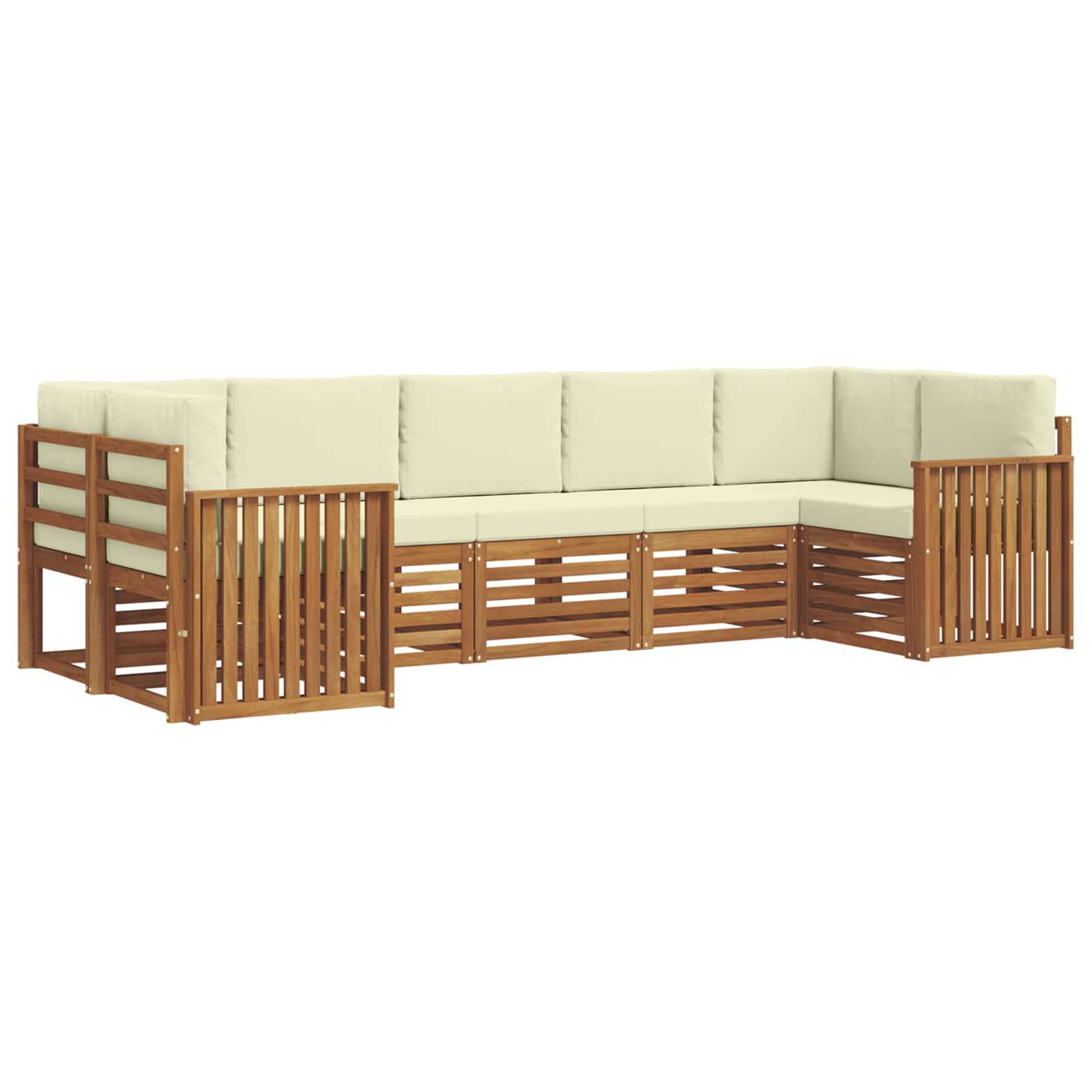 vidaXL Ecksofa Set mit Kissen 7 pcs Natur und Creme Massivholz Akazie