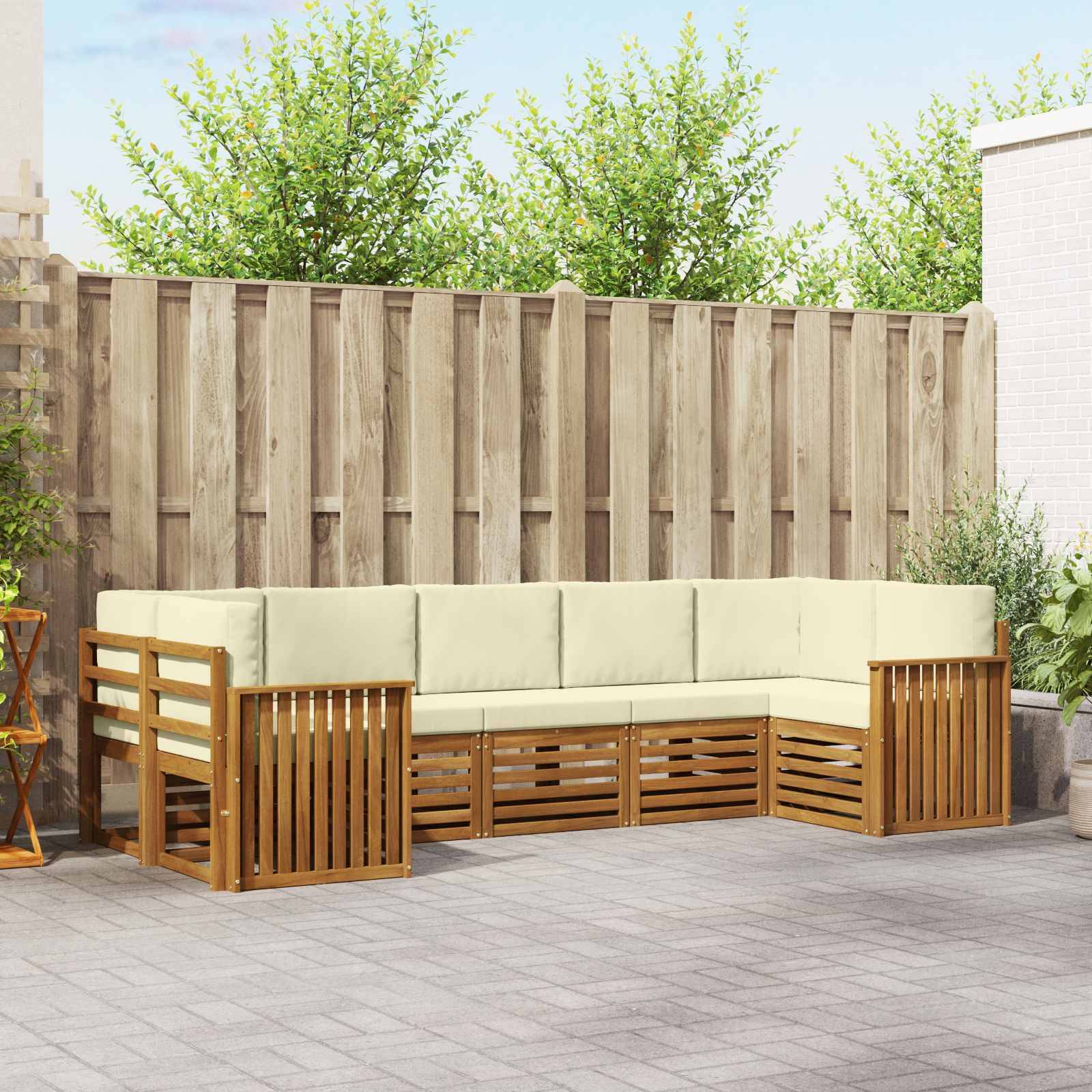 vidaXL Ecksofa Set mit Kissen 7 pcs Natur und Creme Massivholz Akazie