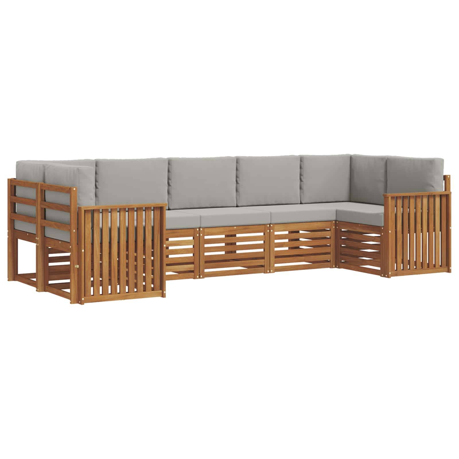 vidaXL Ecksofa Set 7 pcs Natürlich und Hellgrau Massivholz Akazie