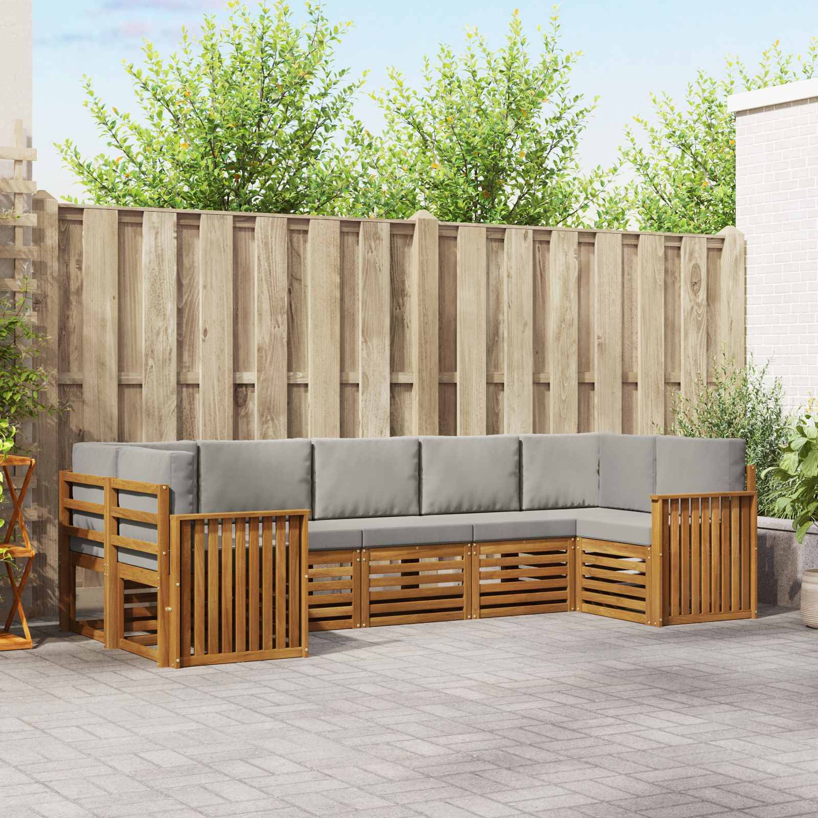 vidaXL Ecksofa Set 7 pcs Natürlich und Hellgrau Massivholz Akazie