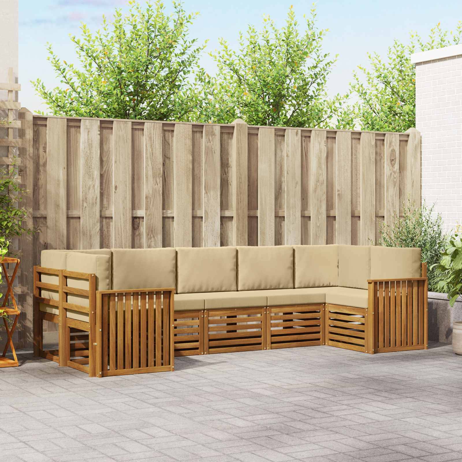 vidaXL Ecksofa Set mit Kissen 7 pcs Natur und Beige Massivholz Akazie