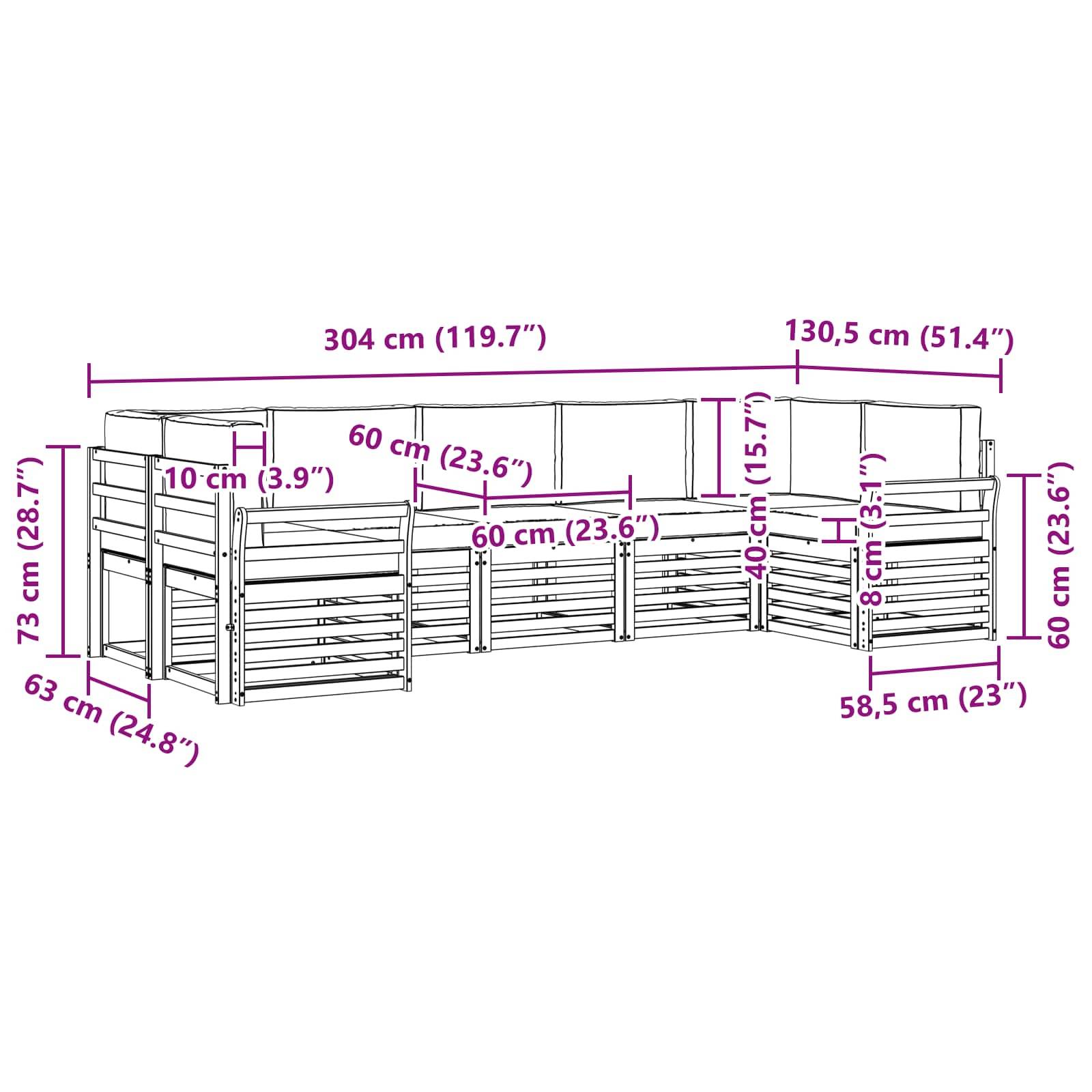 vidaXL Ecksofa Set 7 pcs Natürlich und Hellgrau Massivholz Akazie