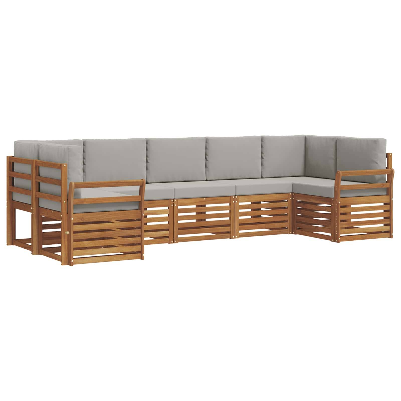 vidaXL Ecksofa Set 7 pcs Natürlich und Hellgrau Massivholz Akazie