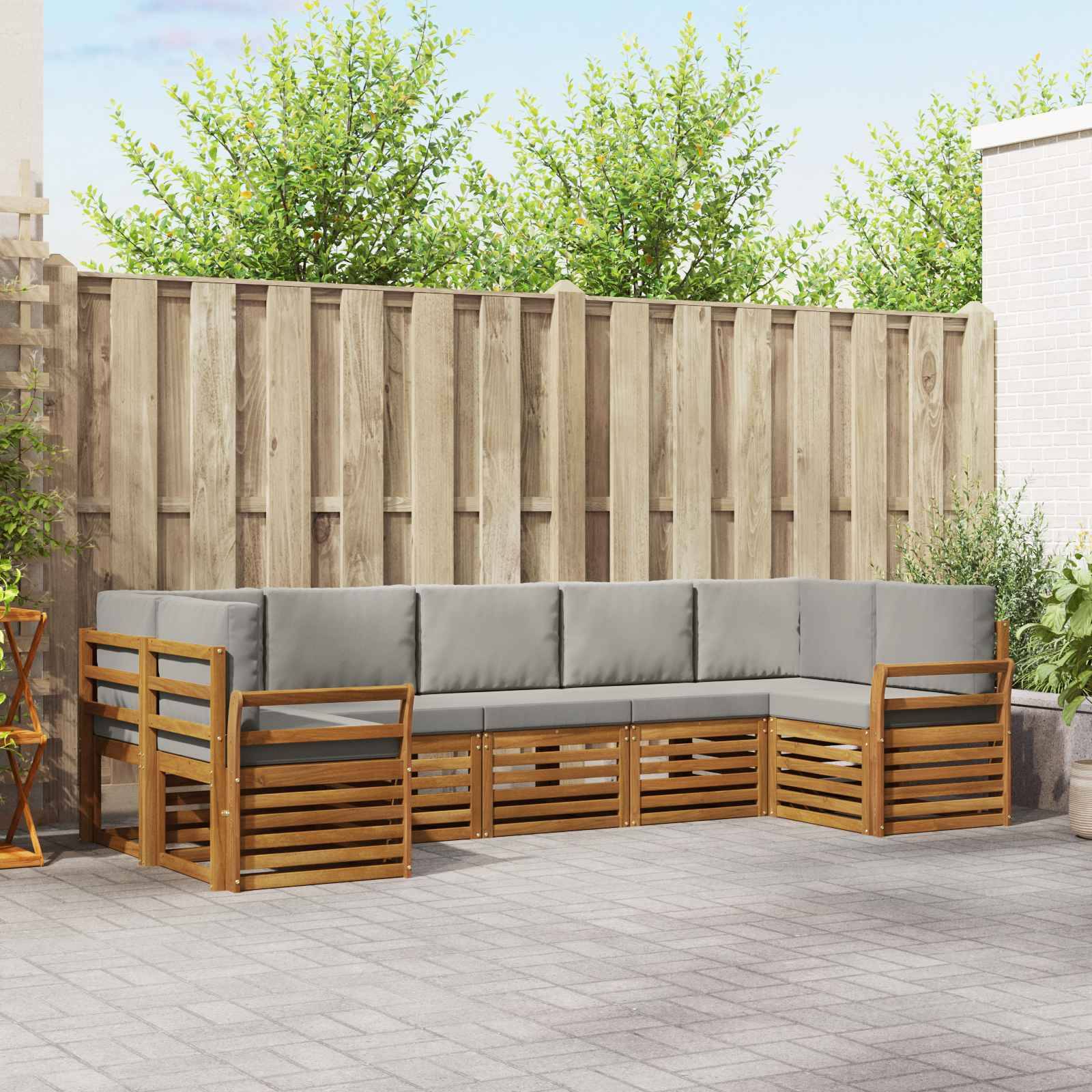 vidaXL Ecksofa Set 7 pcs Natürlich und Hellgrau Massivholz Akazie