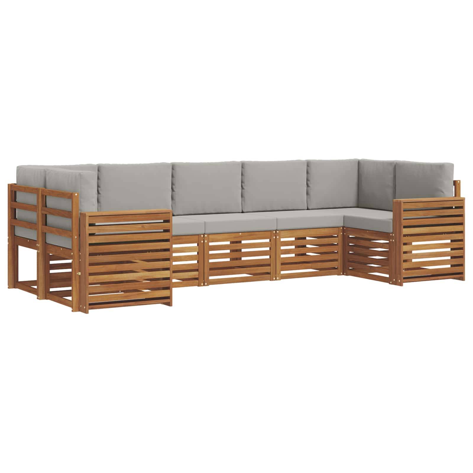 vidaXL Ecksofa Set 7 pcs Natürlich und Hellgrau Massivholz Akazie