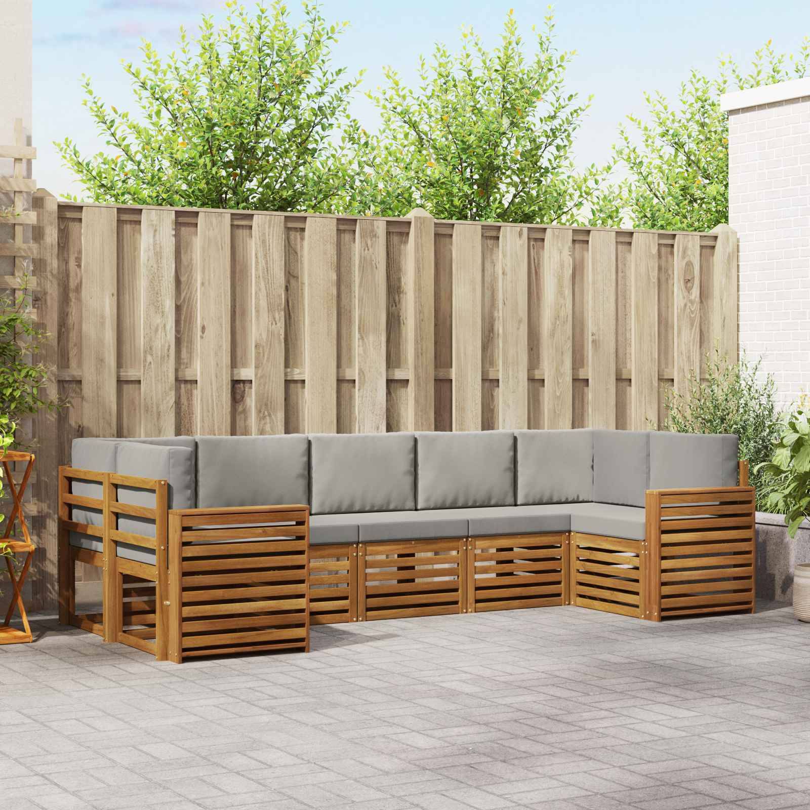 vidaXL Ecksofa Set 7 pcs Natürlich und Hellgrau Massivholz Akazie