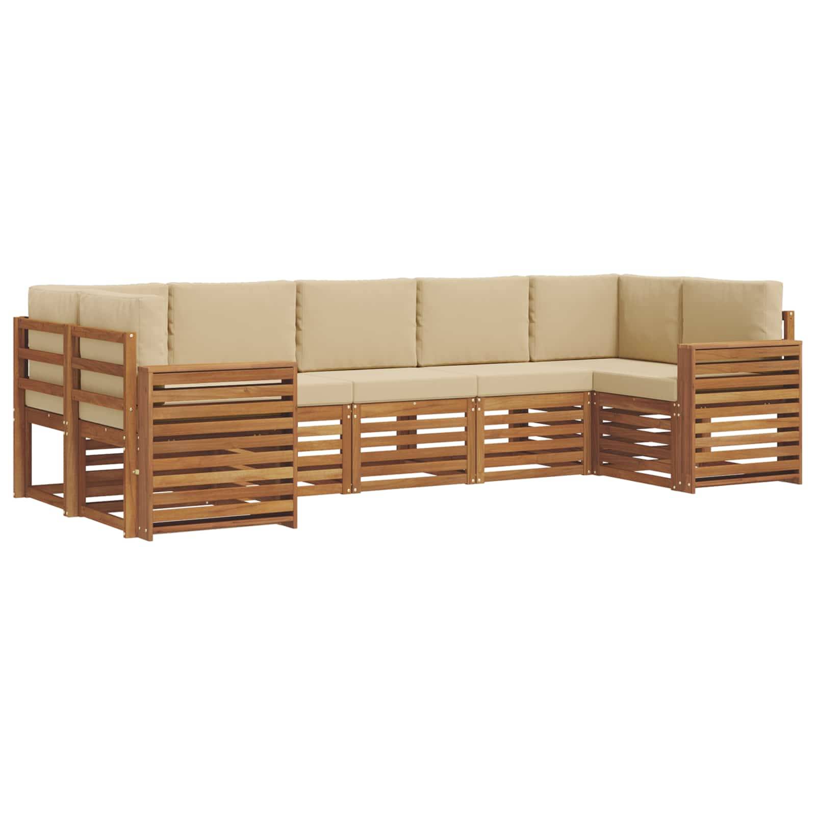 vidaXL Ecksofa Set mit Kissen 7 pcs Natur und Beige Massivholz Akazie