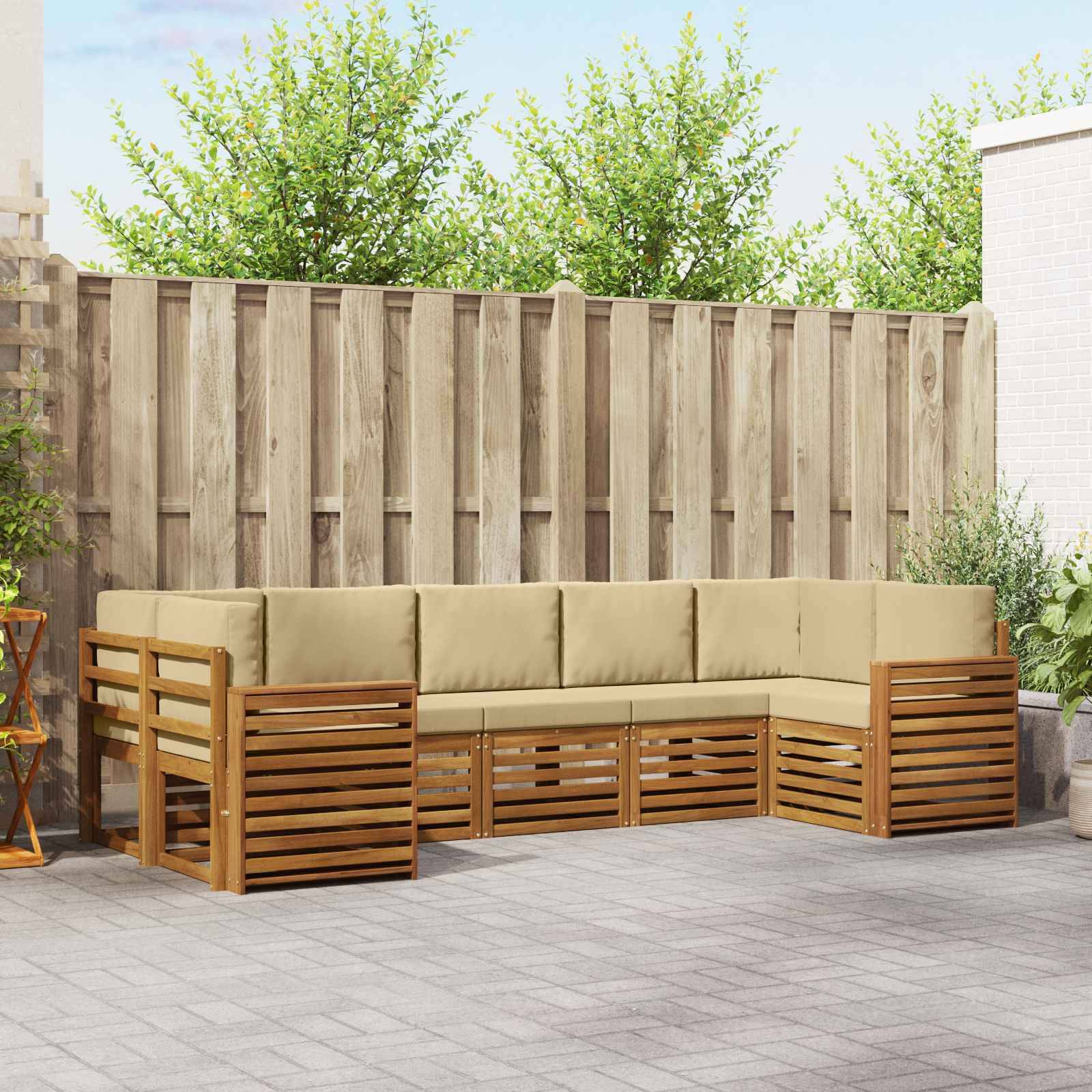 vidaXL Ecksofa Set mit Kissen 7 pcs Natur und Beige Massivholz Akazie