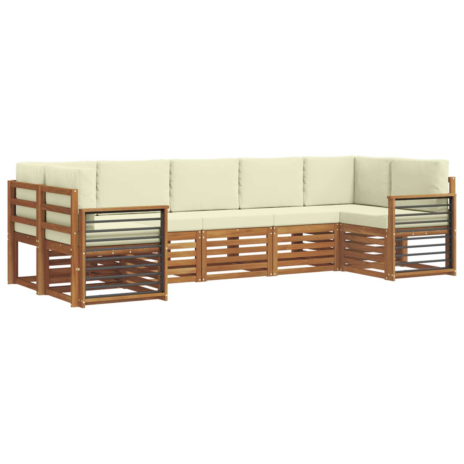 vidaXL Ecksofa Set mit Kissen 7 pcs Natur und Creme Massivholz Akazie