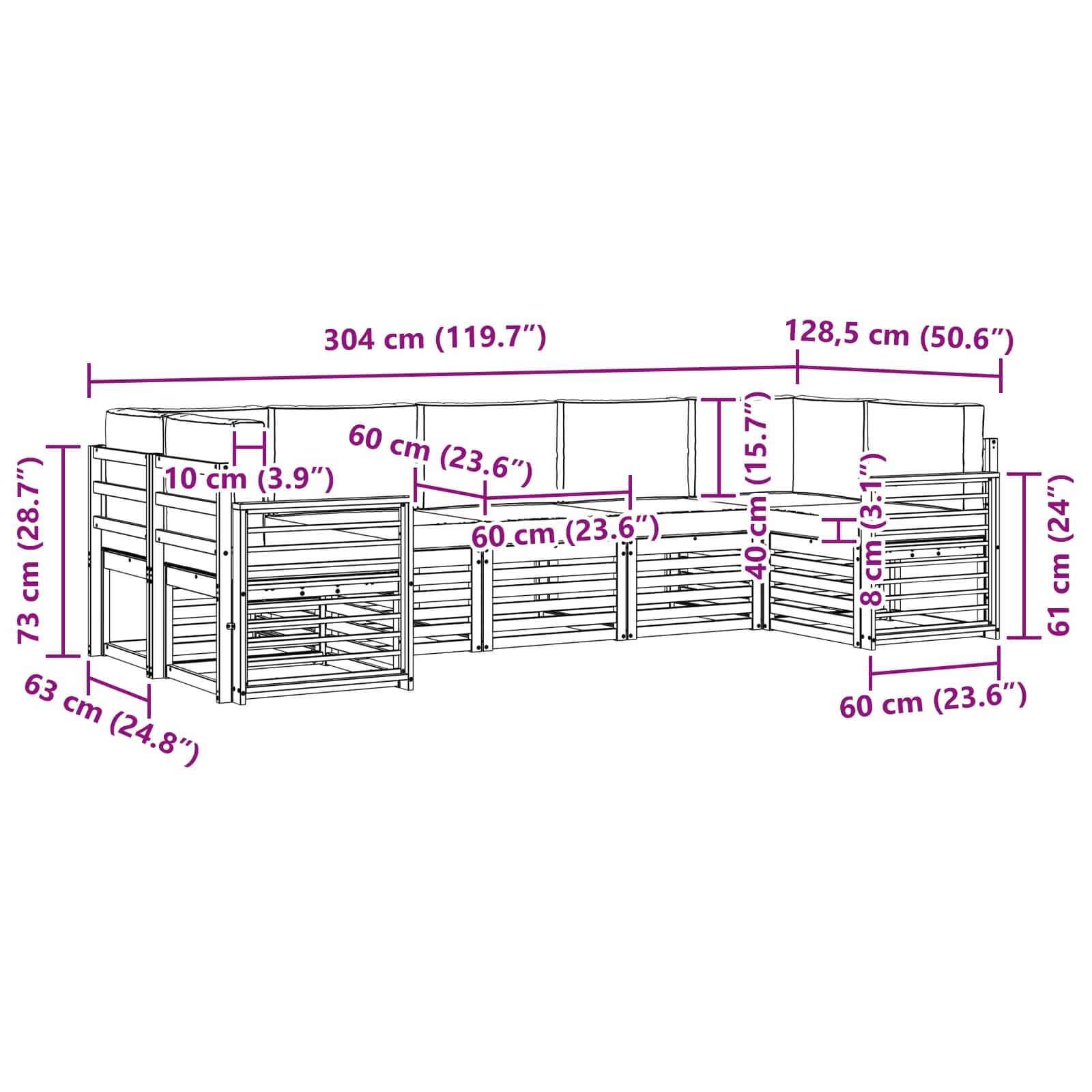vidaXL Ecksofa Set 7 pcs Weiß und Anthrazit 304 x 128,5 x 73 cm