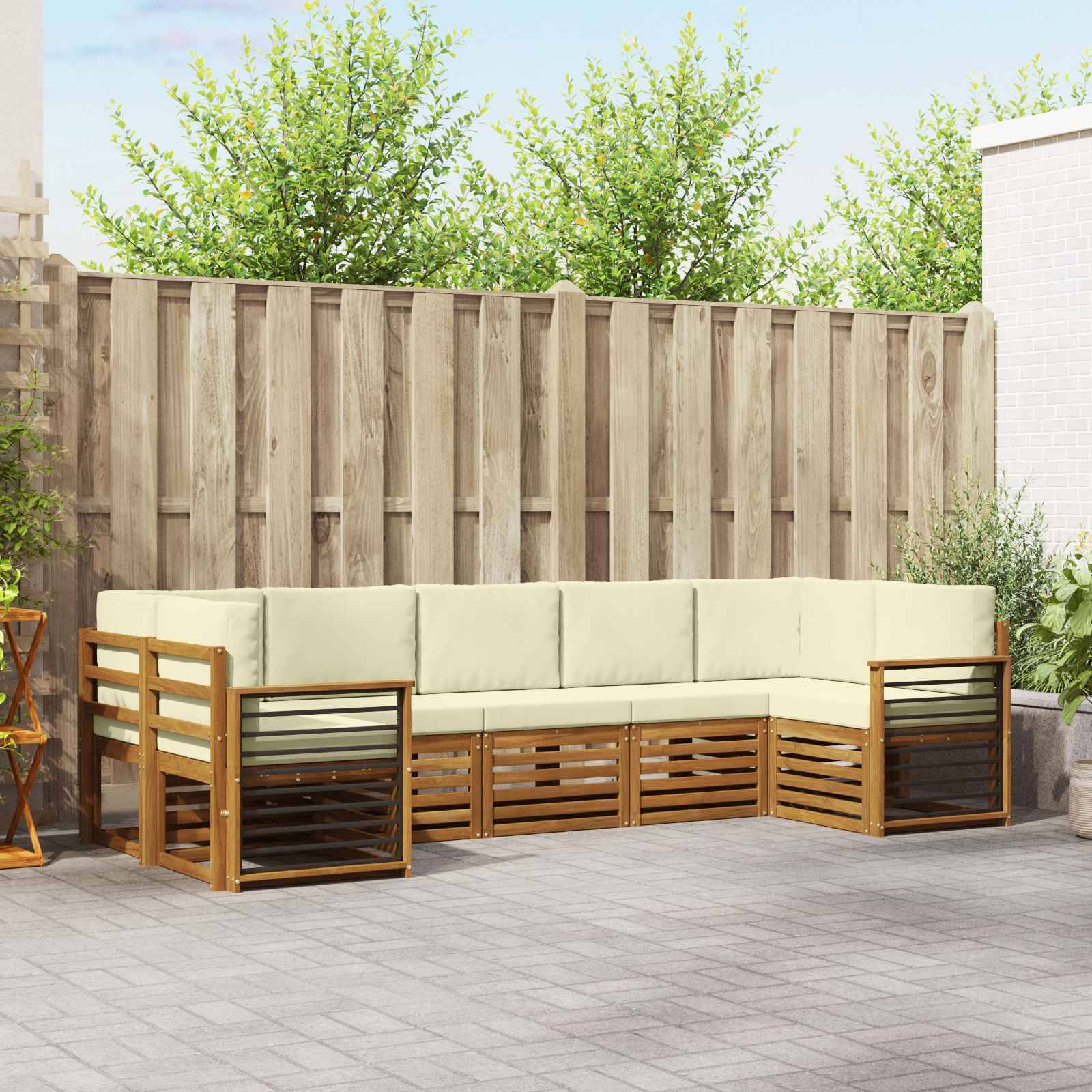vidaXL Ecksofa Set mit Kissen 7 pcs Natur und Creme Massivholz Akazie