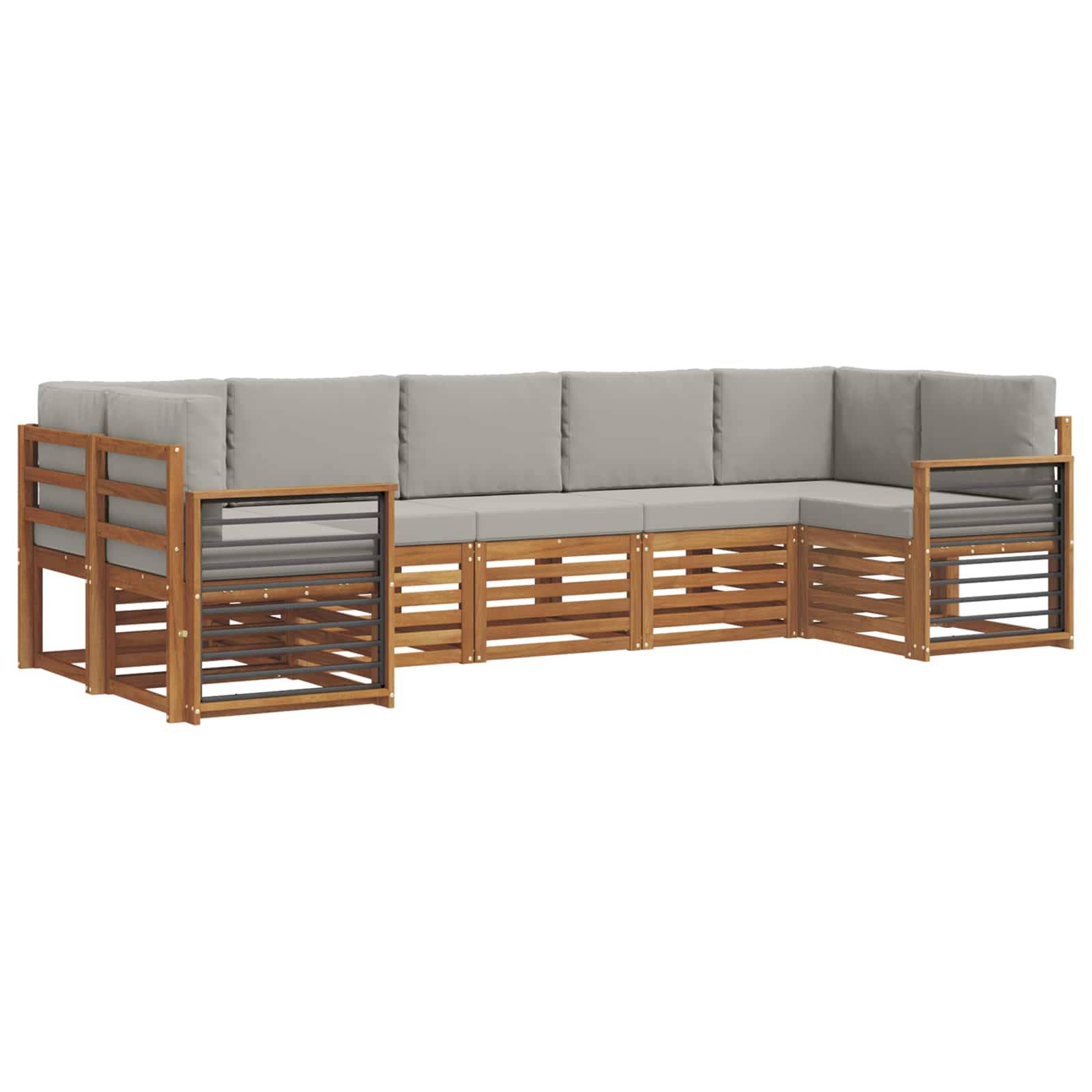 vidaXL Ecksofa Set 7 pcs Natürlich und Hellgrau Massivholz Akazie