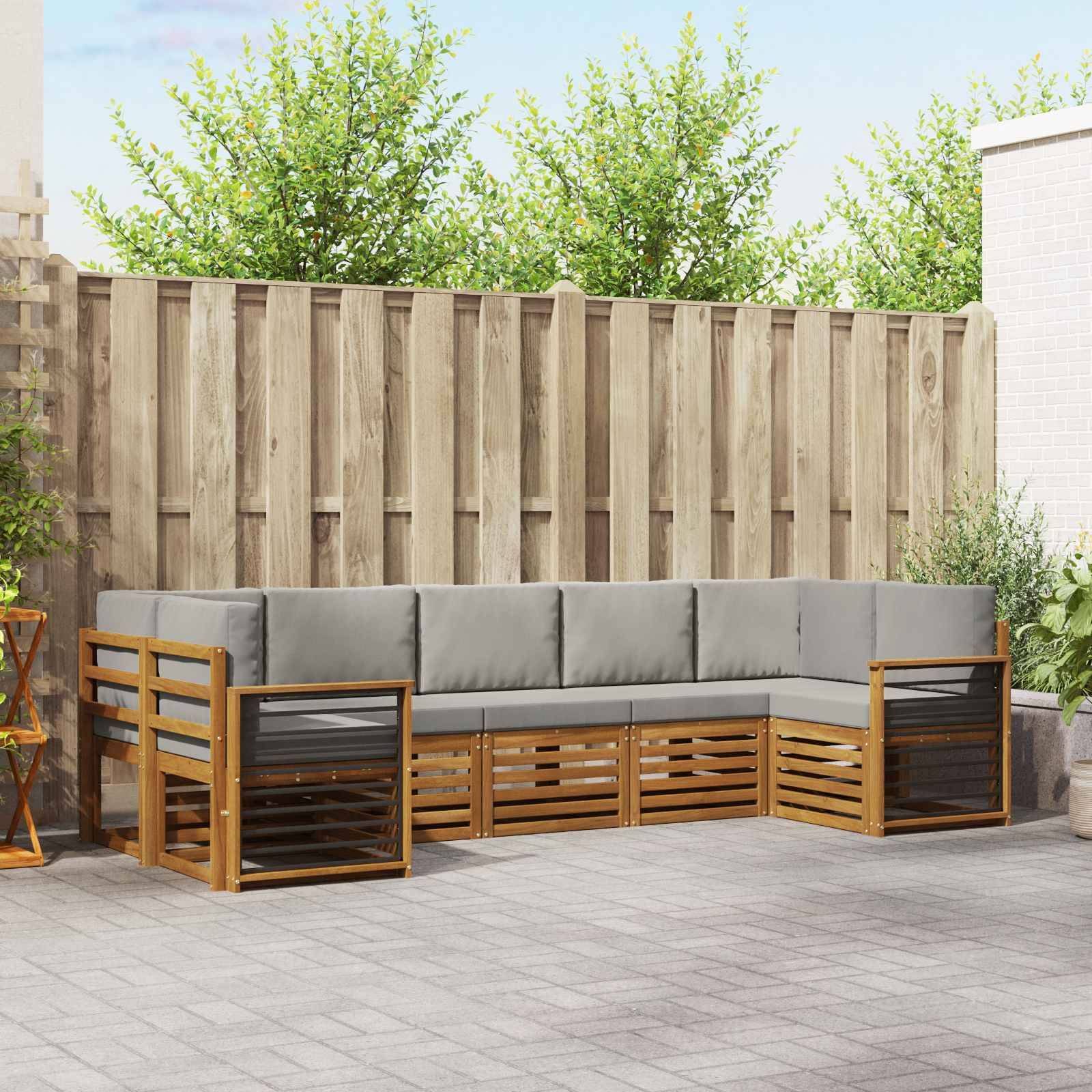 vidaXL Ecksofa Set 7 pcs Natürlich und Hellgrau Massivholz Akazie