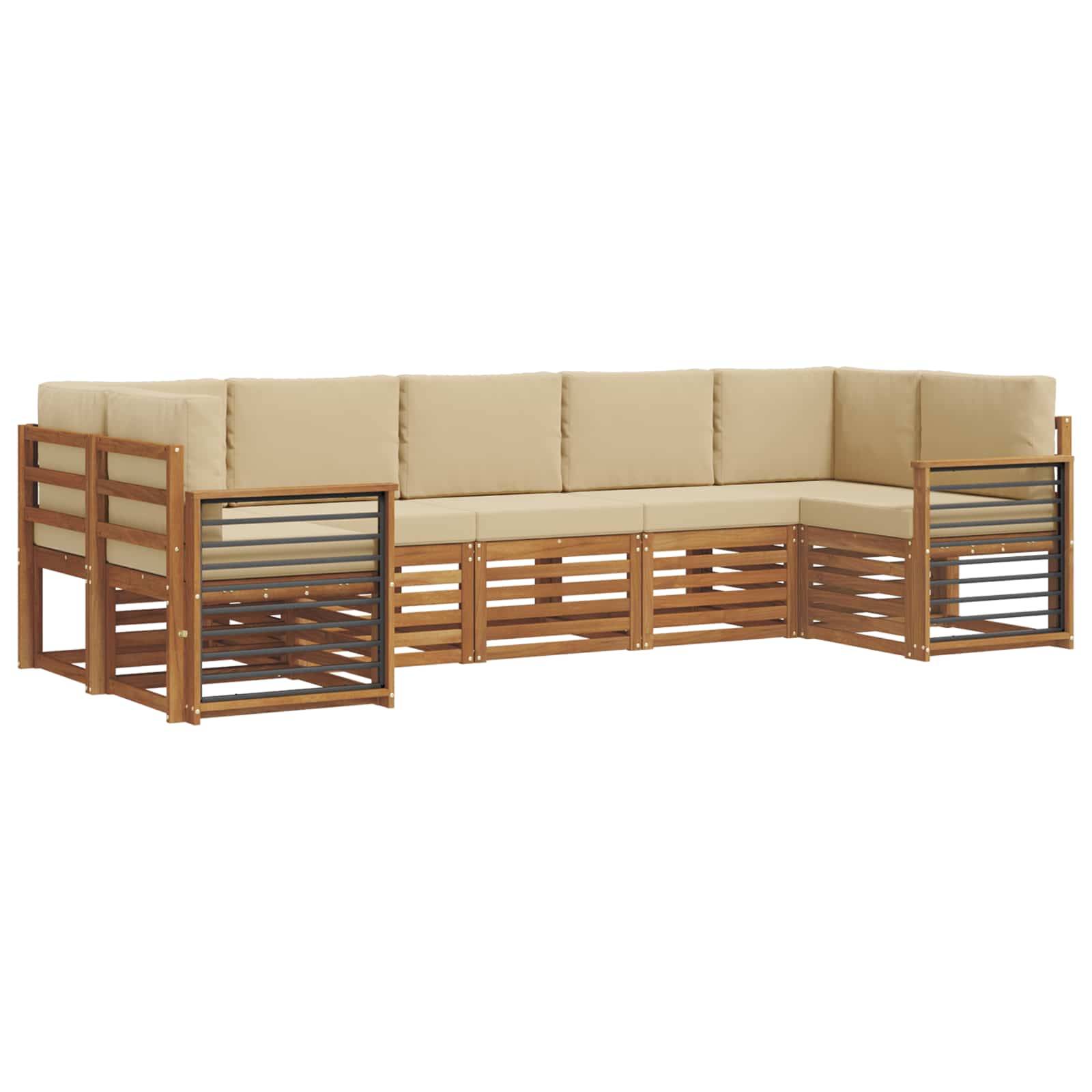 vidaXL Ecksofa Set mit Kissen 7 pcs Natur und Beige Massivholz Akazie