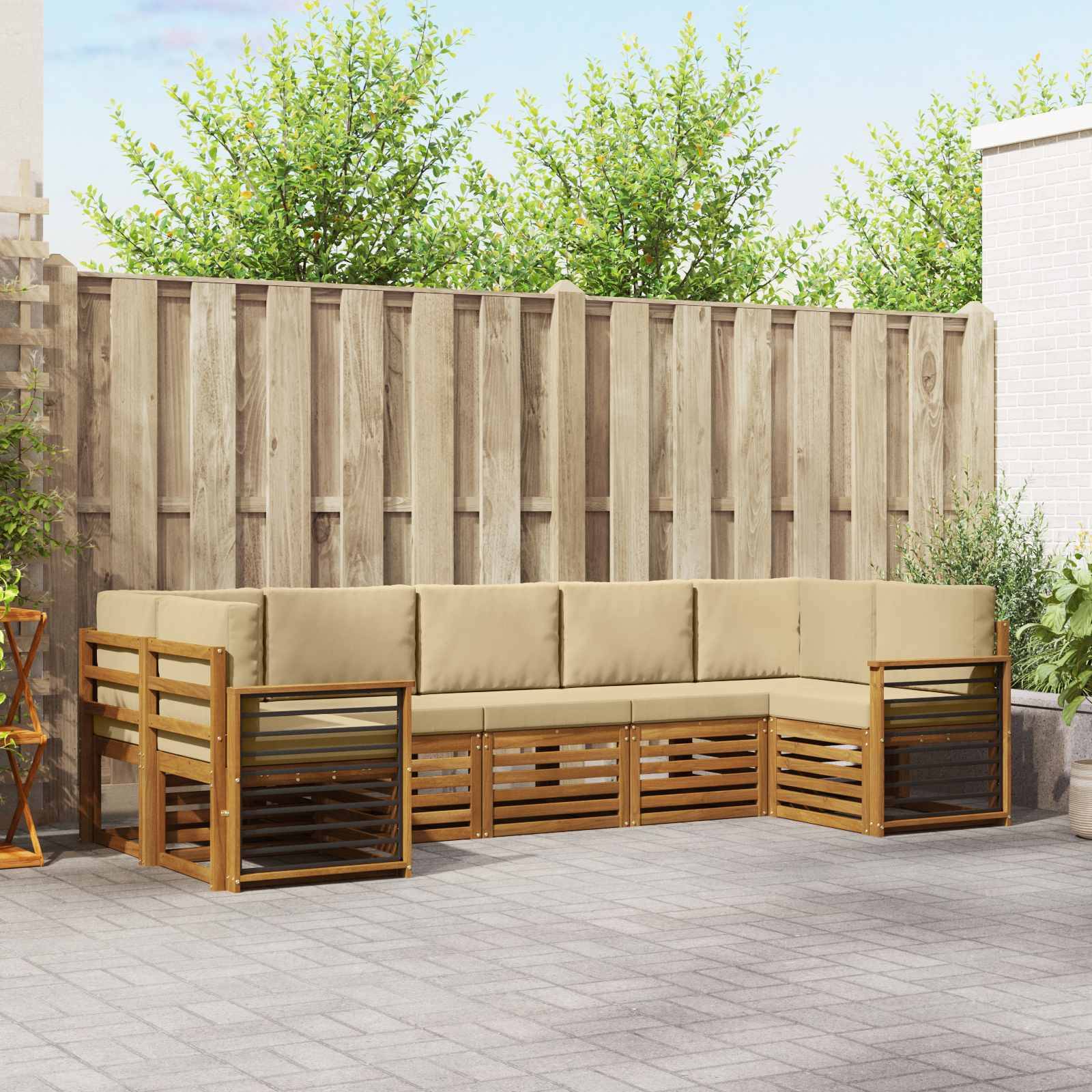 vidaXL Ecksofa Set mit Kissen 7 pcs Natur und Beige Massivholz Akazie