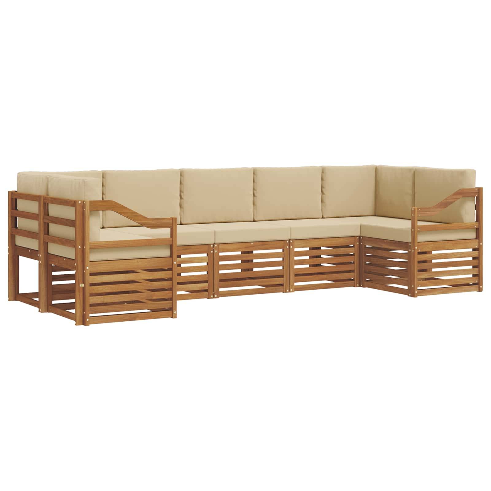 vidaXL Ecksofa Set mit Kissen 7 pcs Natur und Beige Massivholz Akazie