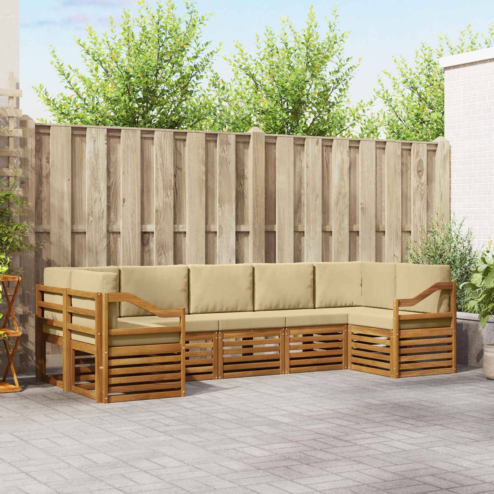 vidaXL Ecksofa Set mit Kissen 7 pcs Natur und Beige Massivholz Akazie
