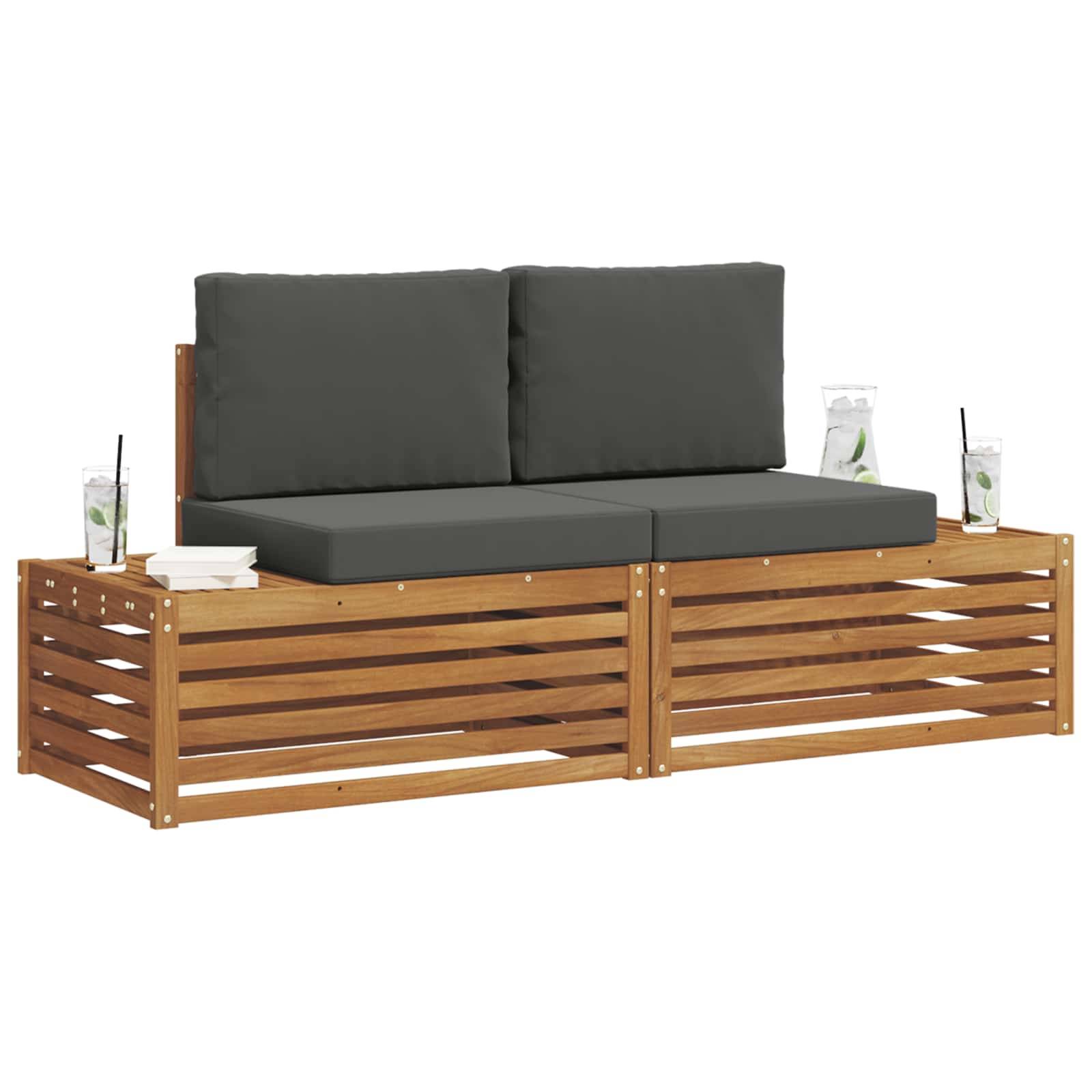 vidaXL Outdoor-Sofagarnitur mit Kissen 2 Stück Natur und Anthrazit