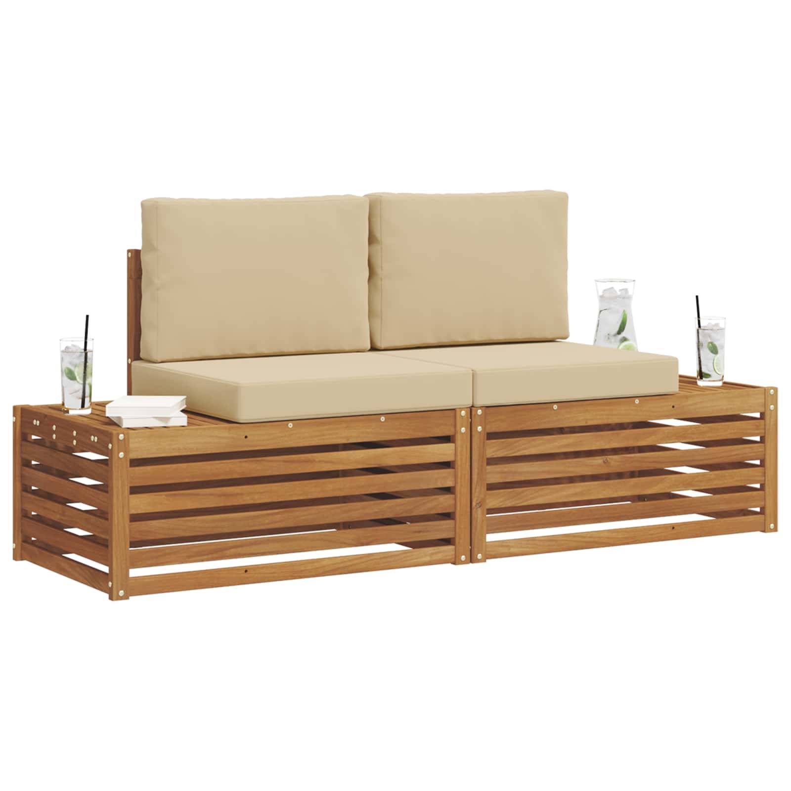 vidaXL Outdoor-Sofagarnitur mit Kissen 2 Stück Natur und Beige