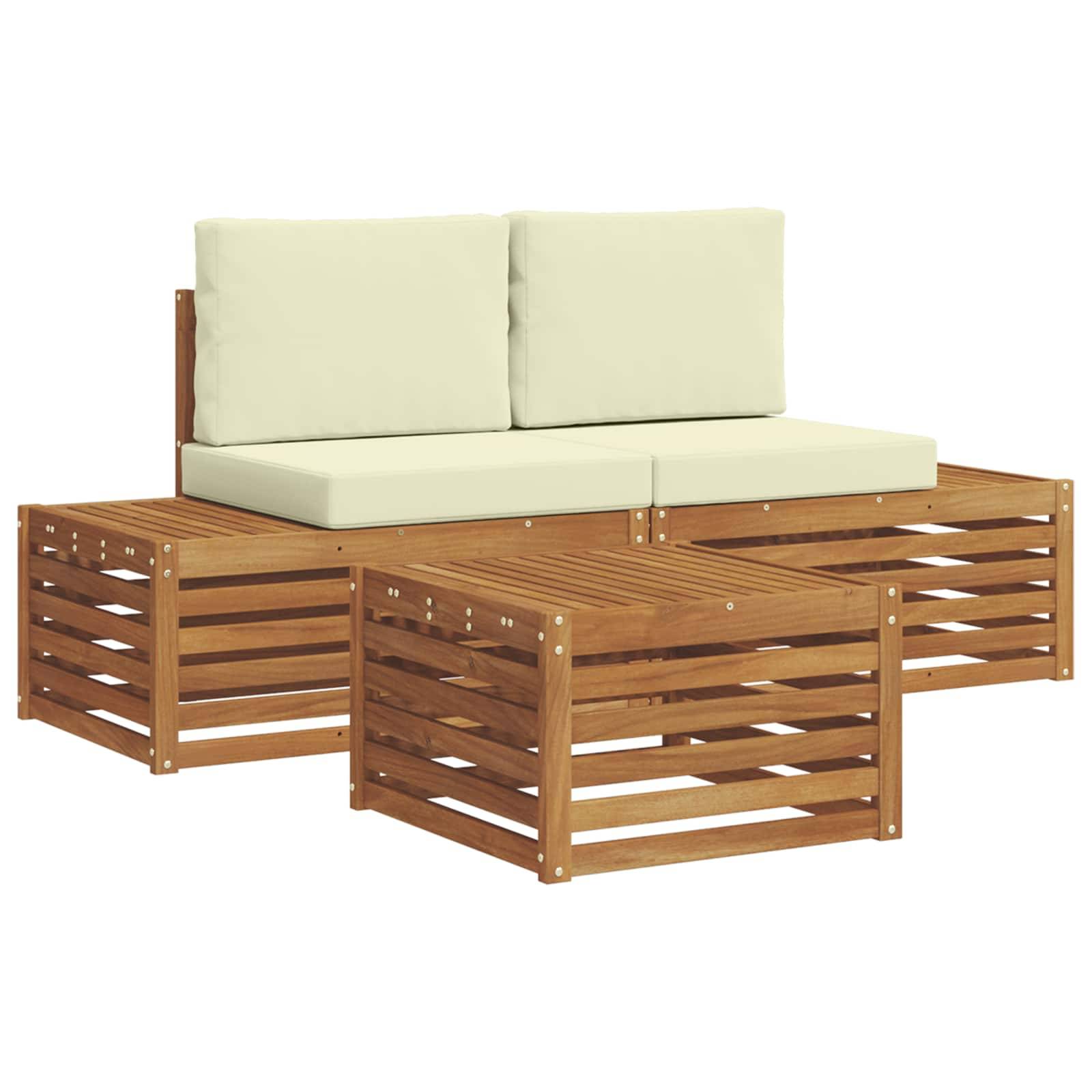 vidaXL Outdoor-Sofagarnitur mit Kissen 3 Stück Natur und Creme