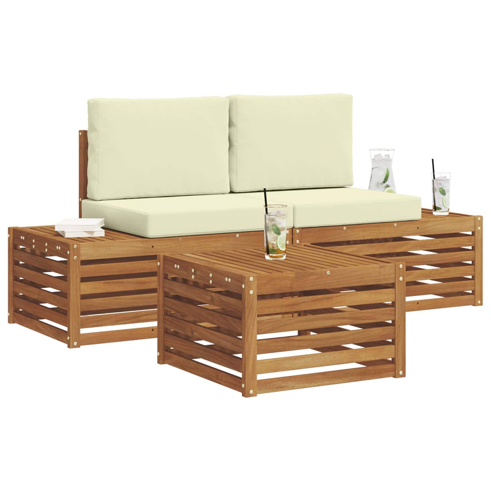 vidaXL Outdoor-Sofagarnitur mit Kissen 3 Stück Natur und Creme