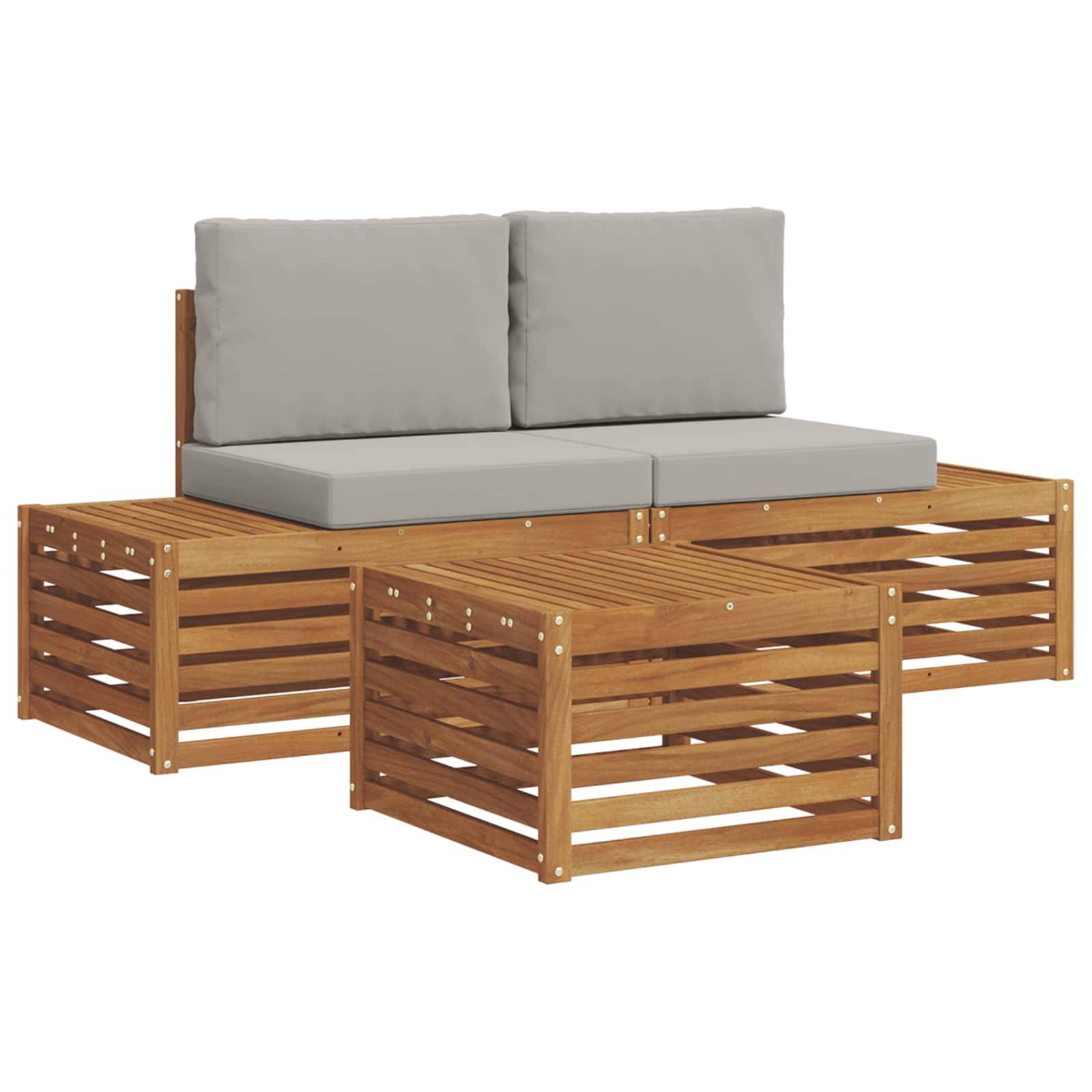 vidaXL Outdoor-Sofagarnitur mit Kissen 3 Stück Natürlich und Hellgrau