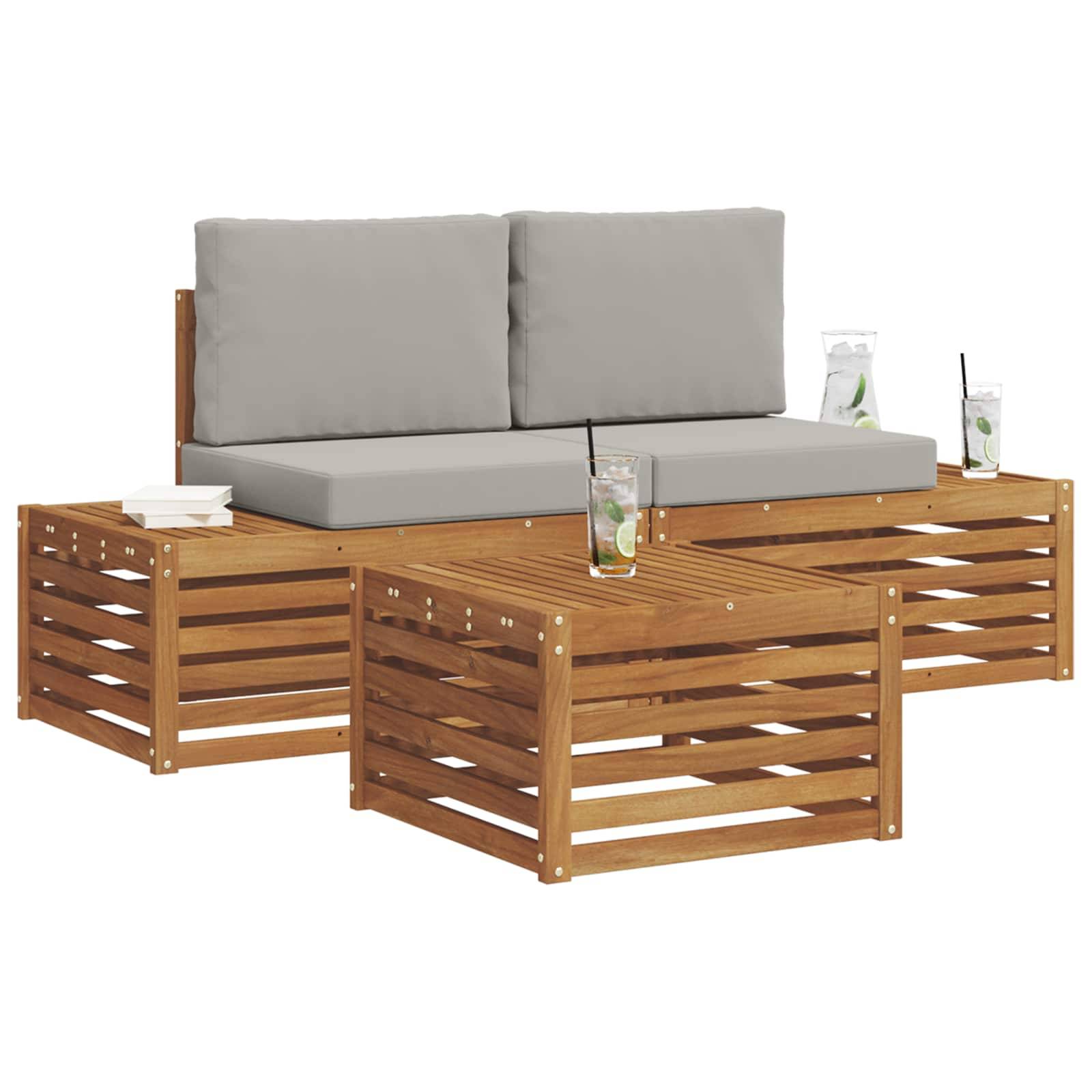 vidaXL Outdoor-Sofagarnitur mit Kissen 3 Stück Natürlich und Hellgrau