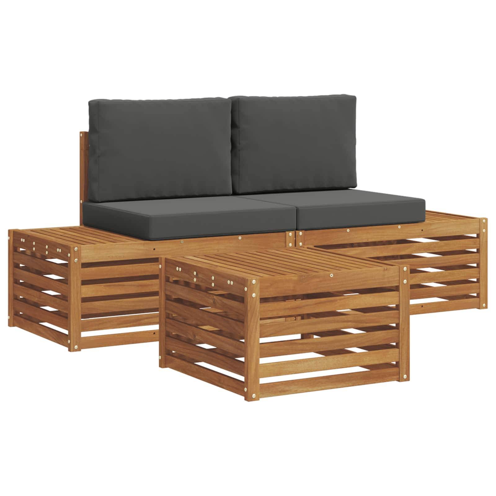 vidaXL Outdoor-Sofagarnitur mit Kissen 3 Stück Natur und Anthrazit