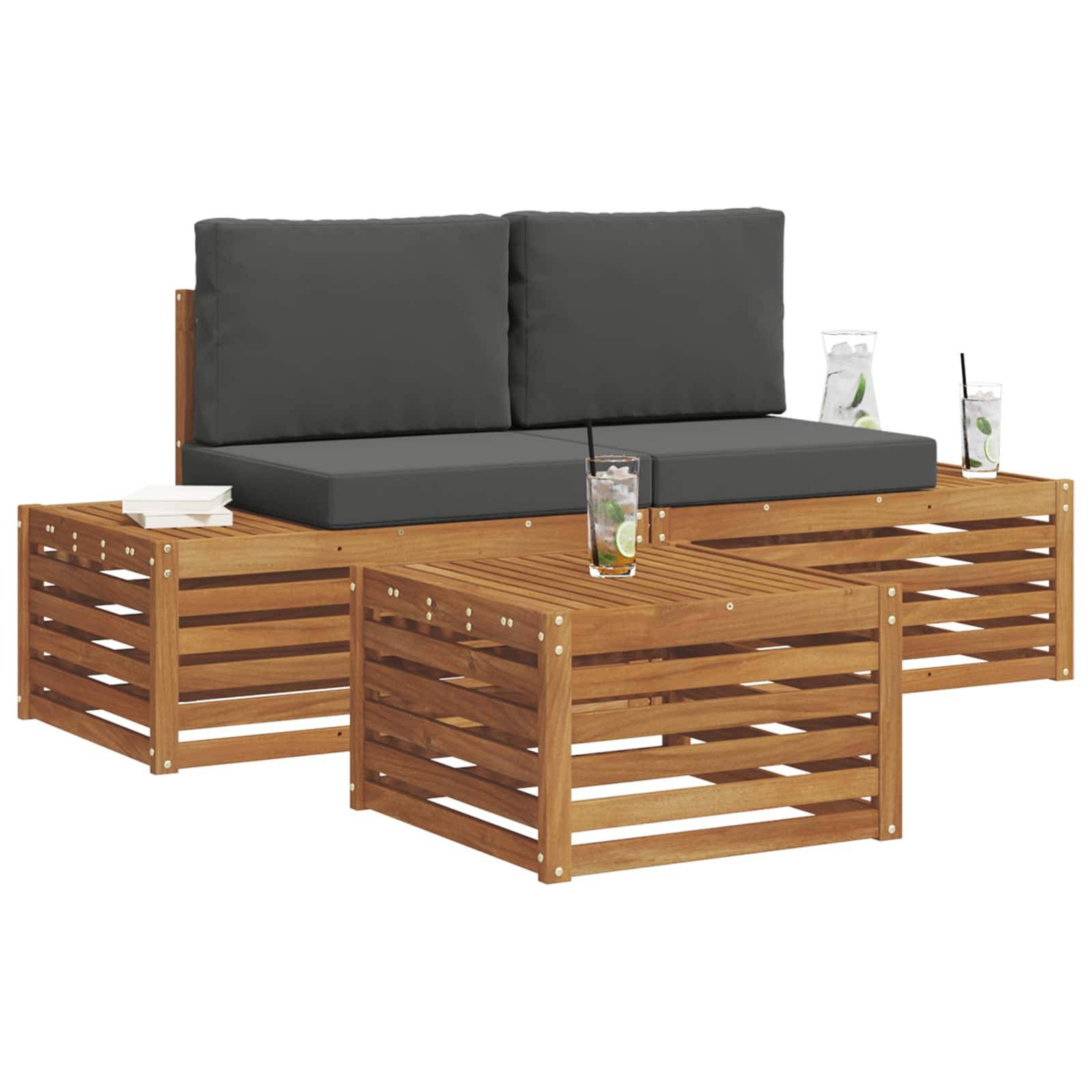 vidaXL Outdoor-Sofagarnitur mit Kissen 3 Stück Natur und Anthrazit