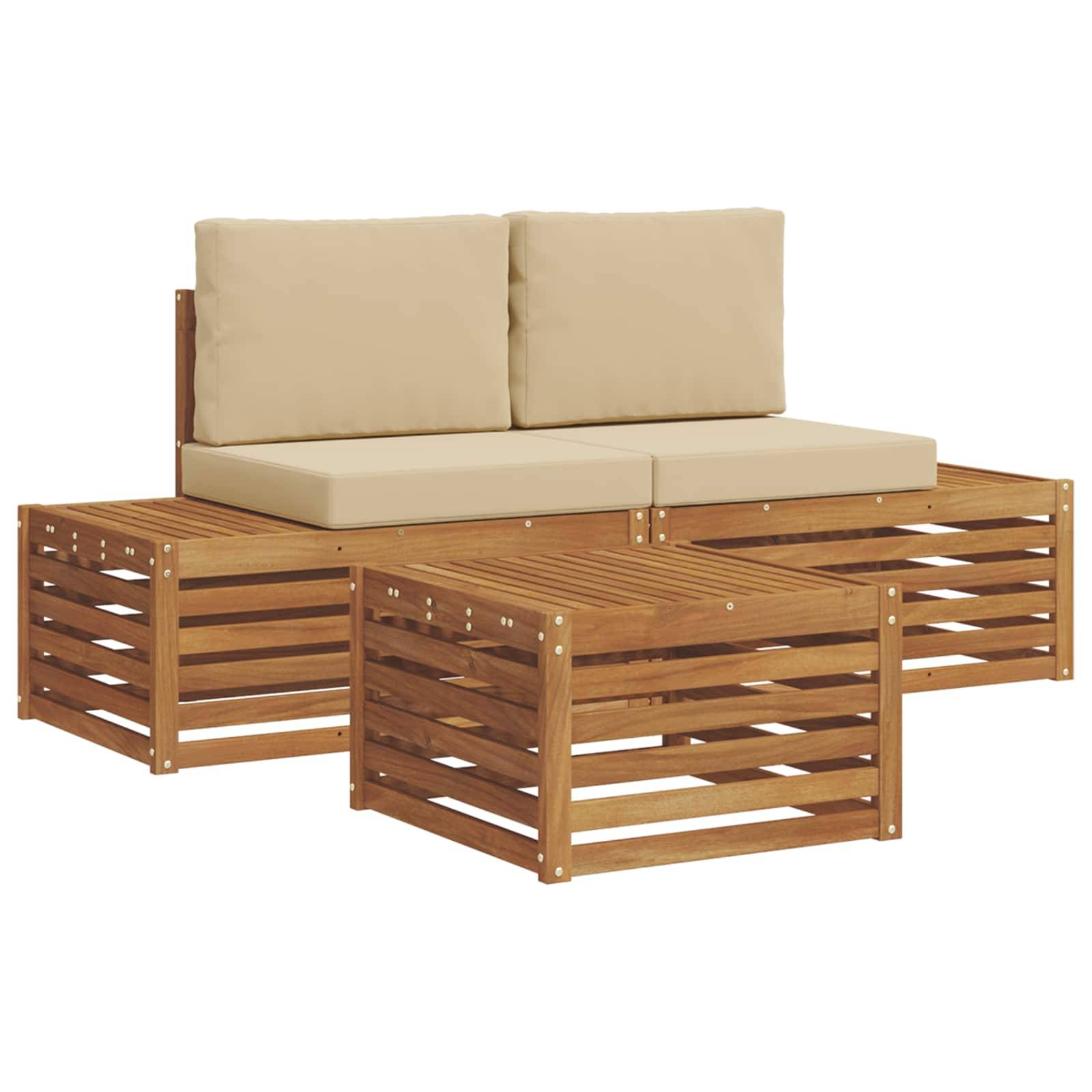 vidaXL Outdoor-Sofagarnitur mit Kissen 3 Stück Natur und Beige