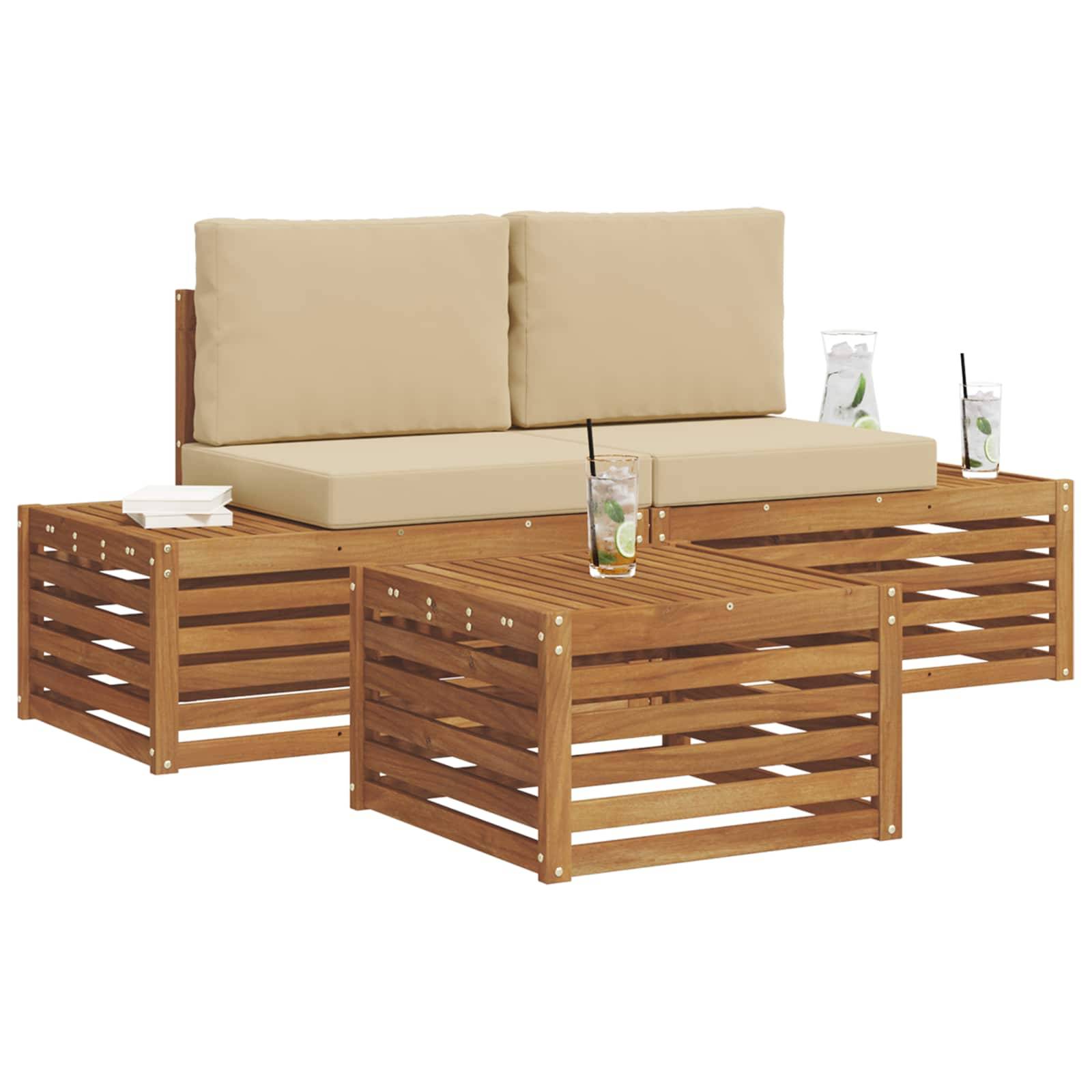 vidaXL Outdoor-Sofagarnitur mit Kissen 3 Stück Natur und Beige