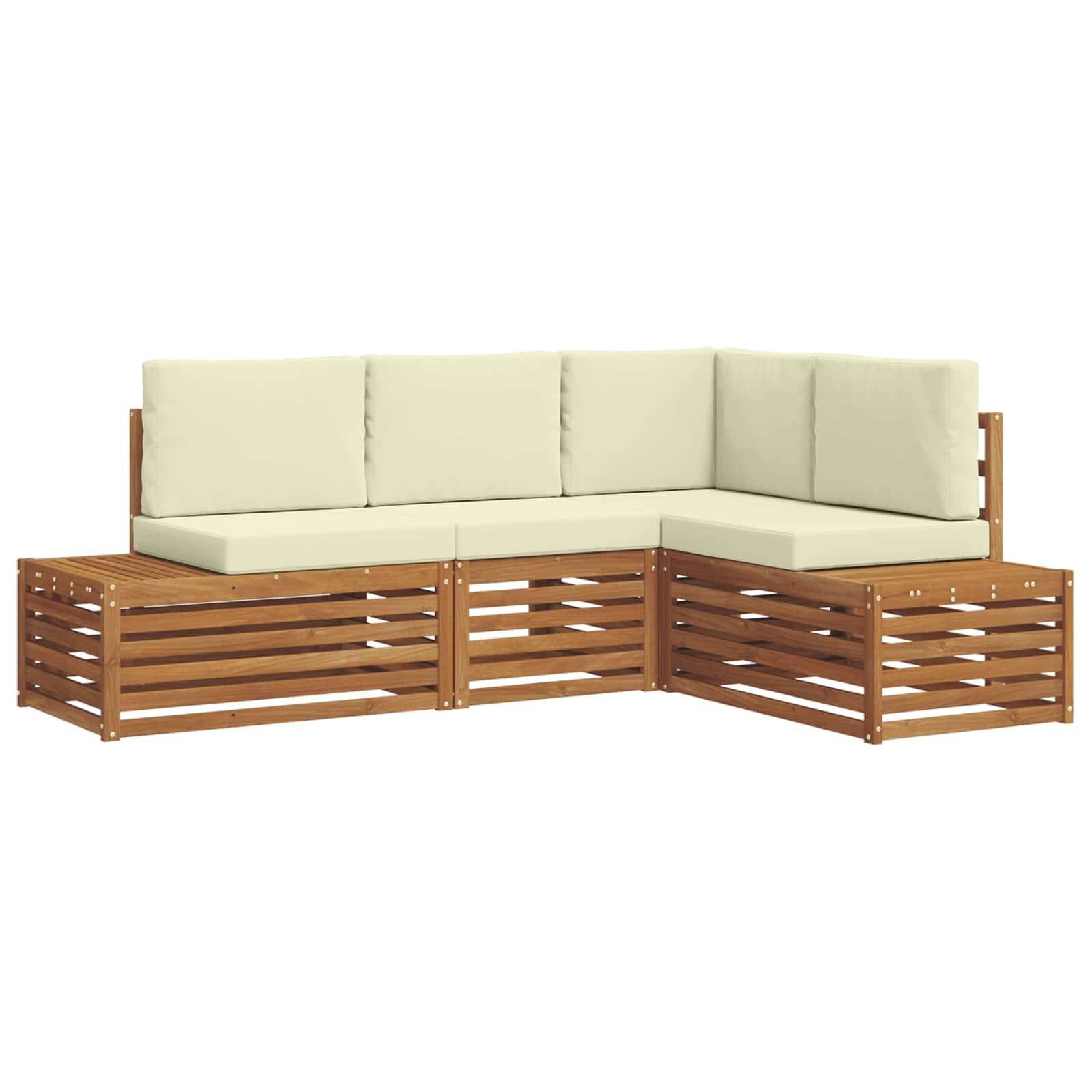 vidaXL Outdoor-Sofagarnitur mit Kissen 4 Stück Natur und Creme