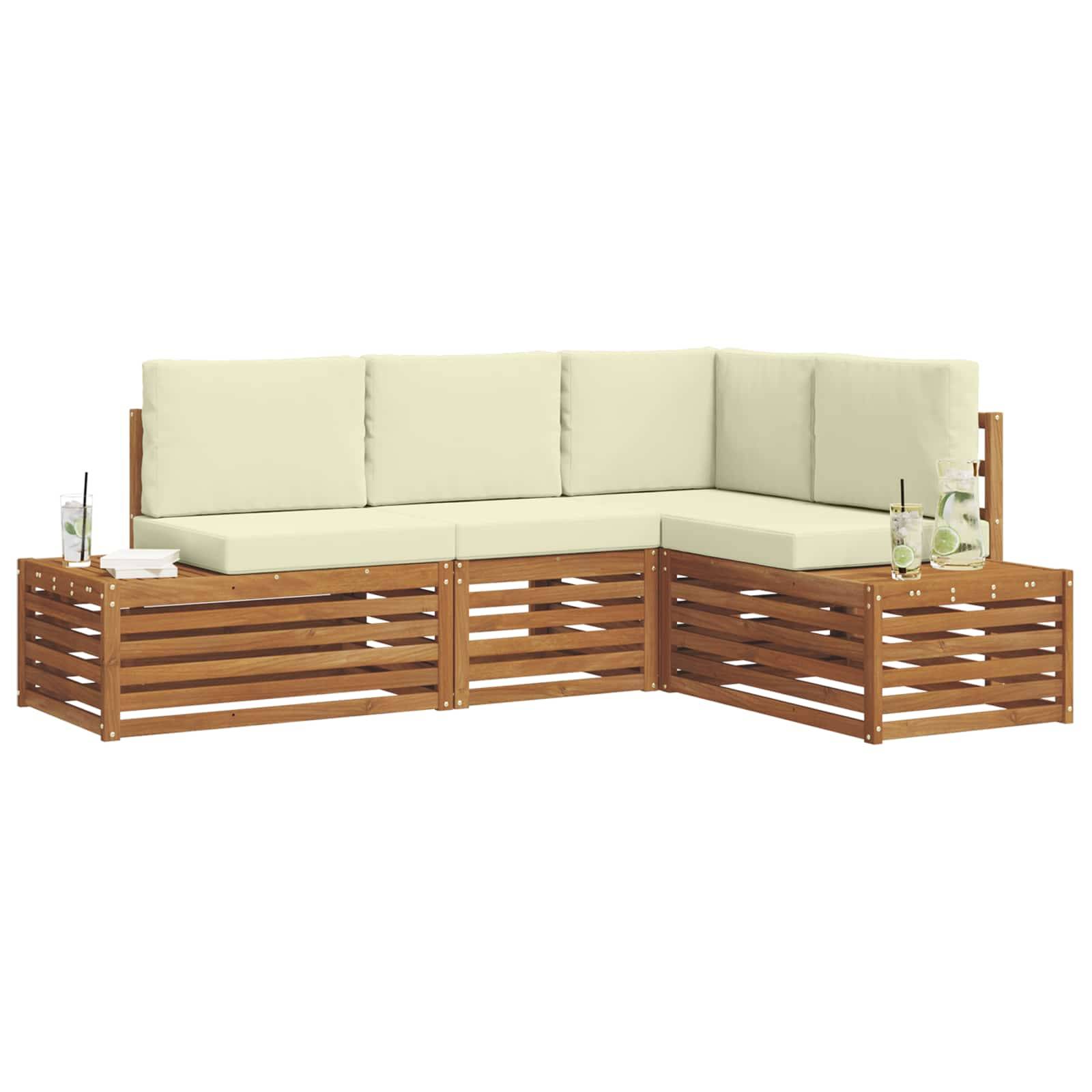 vidaXL Outdoor-Sofagarnitur mit Kissen 4 Stück Natur und Creme