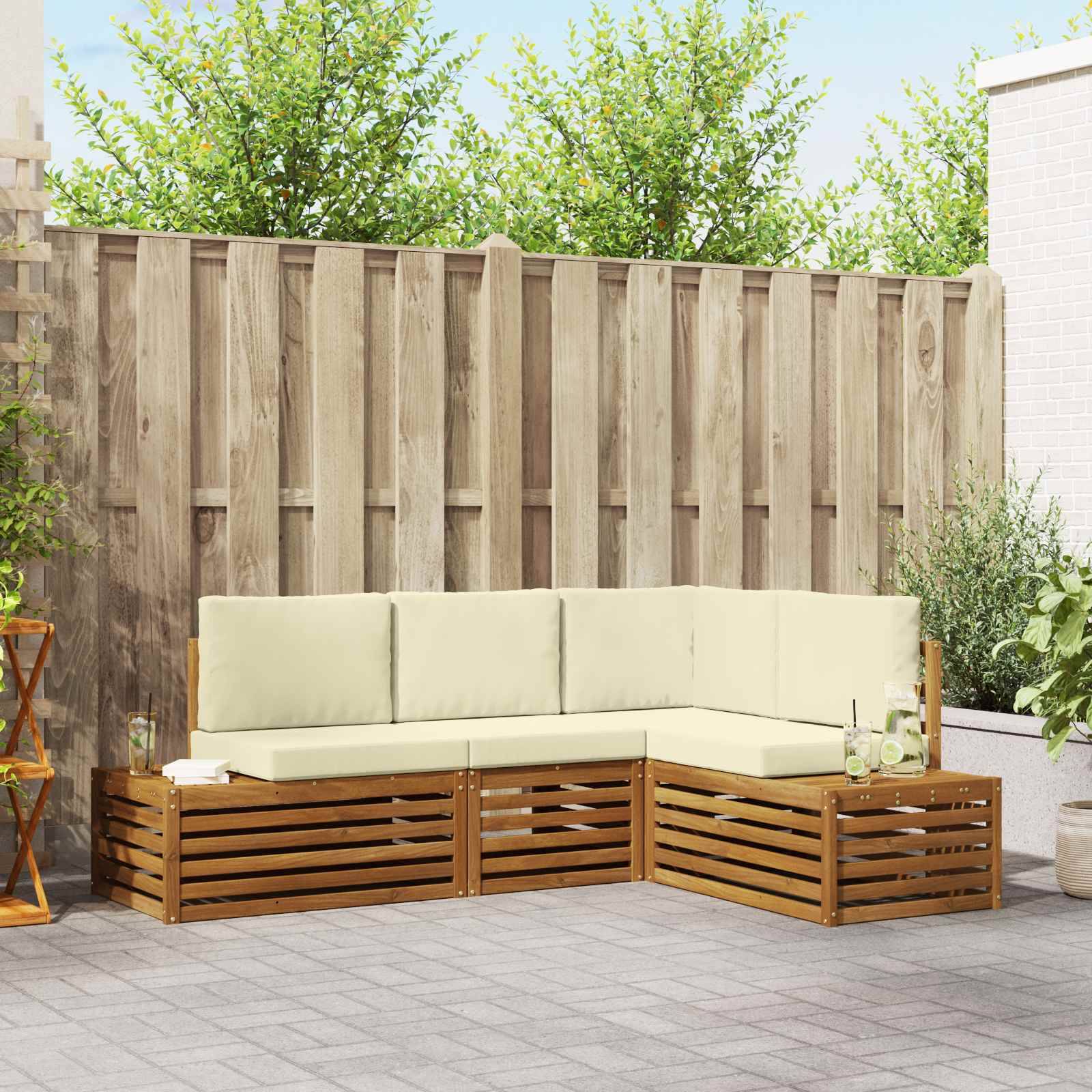vidaXL Outdoor-Sofagarnitur mit Kissen 4 Stück Natur und Creme
