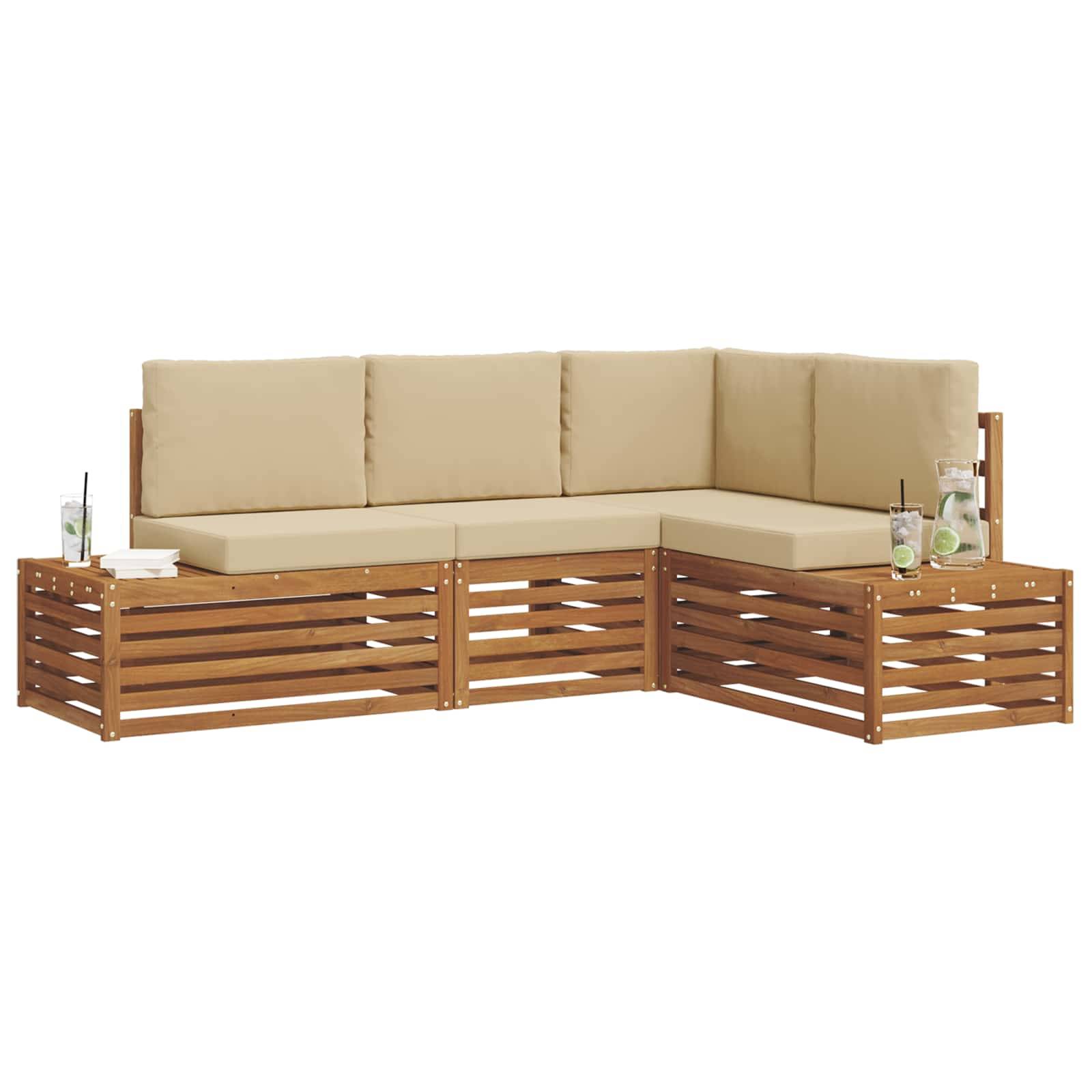 vidaXL Outdoor-Sofagarnitur mit Kissen 4 Stück Natur und Beige