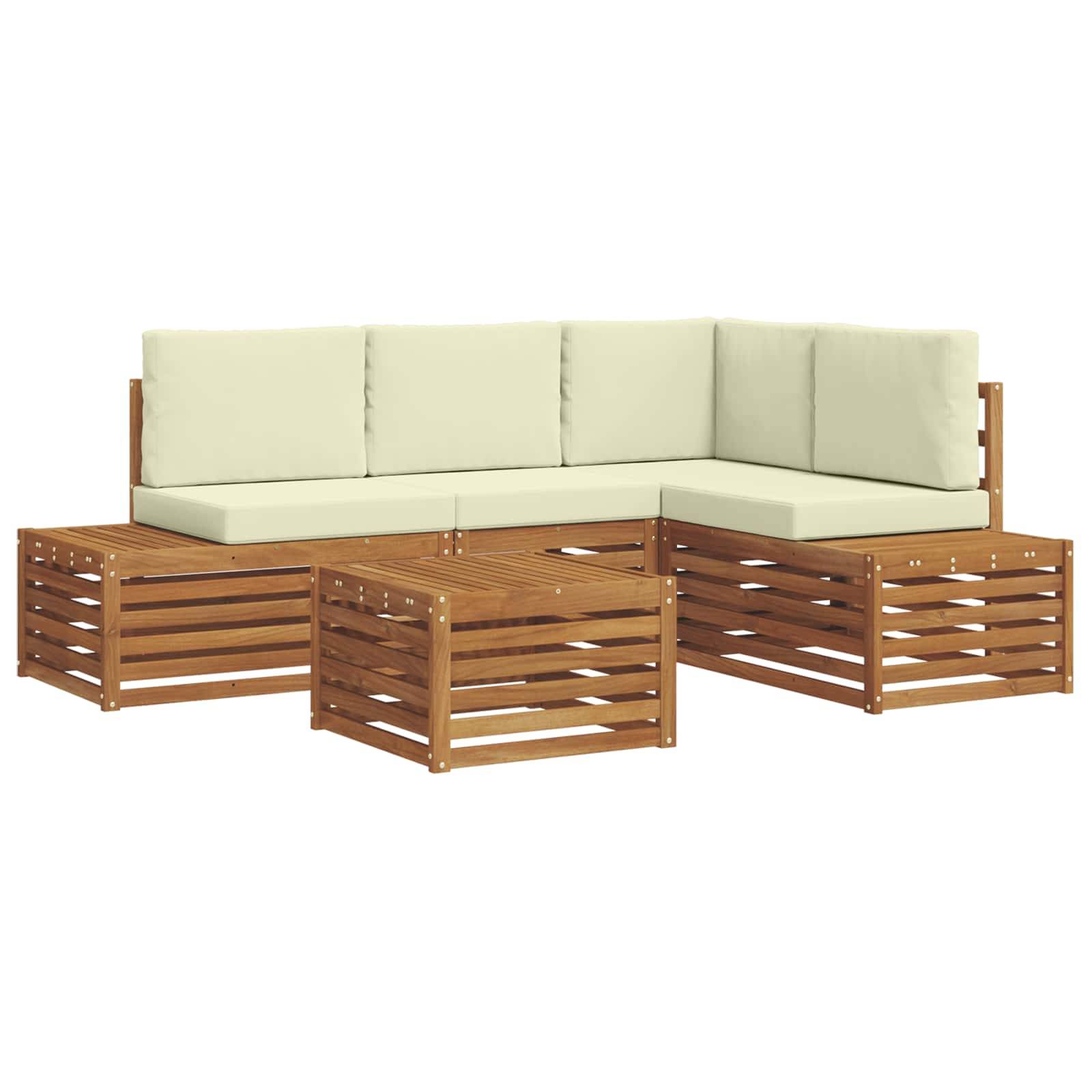 vidaXL Outdoor-Sofagarnitur mit Kissen 5 Stück Natur und Creme